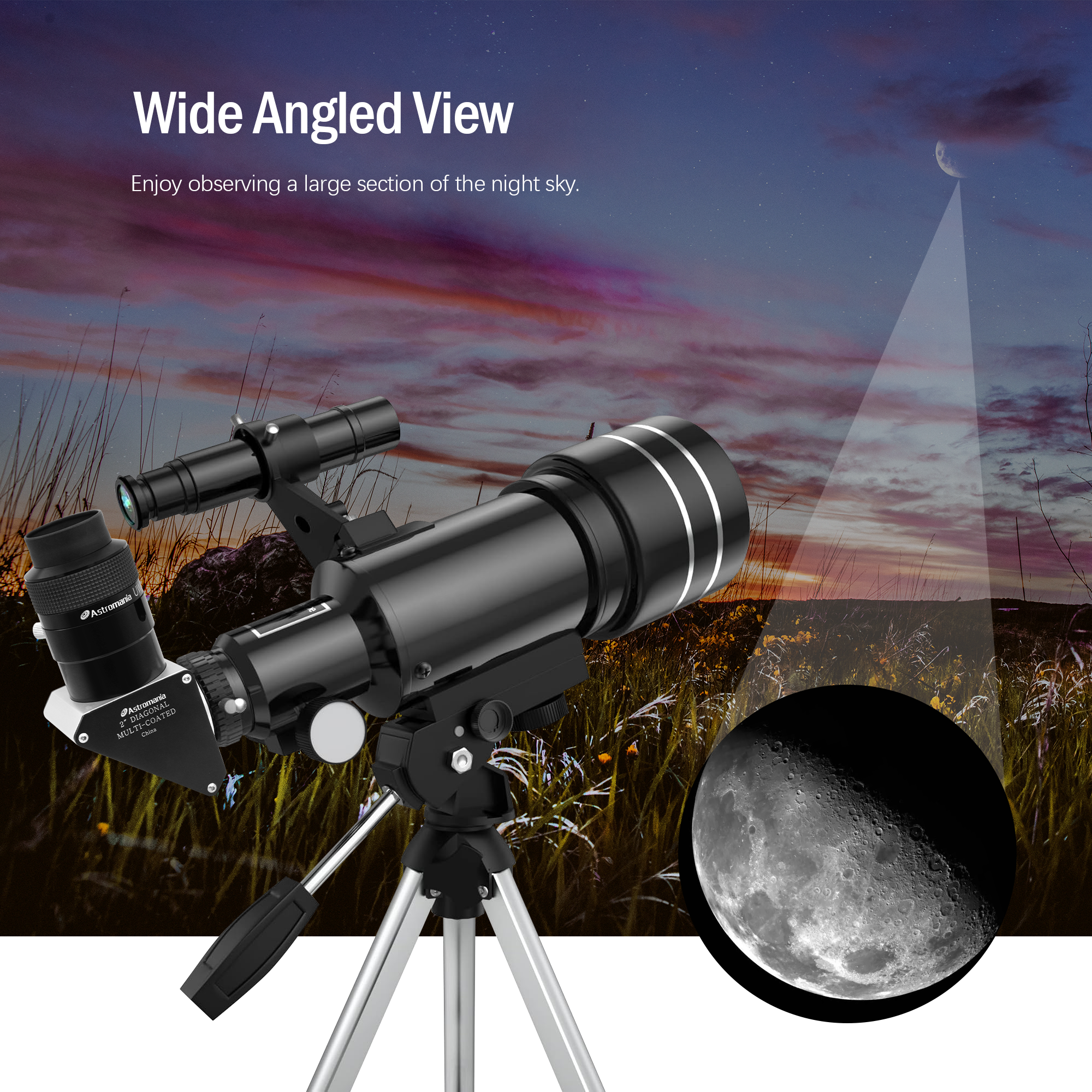 Astromania 2 Inch SCT Diagonal 90-Degree Mirror Fully Metal with 93% Reflectivity Across Visible Spectrum - Suitable for Most Telescopes, including Refractor and Schmidt-Cassegrain telescopes