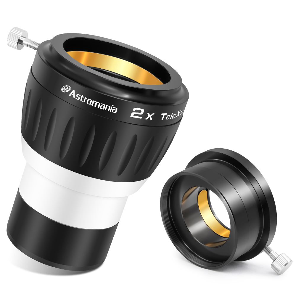 Astromania 2X Barlow Lens for Telescope, 2 Inch 4 Element Fully Multi-Coated Metal High Power Premium Barlow Lens - Internal Brass Ring to Use of Both 1.25 Inch and 2 Inch Telescope Eyepiece