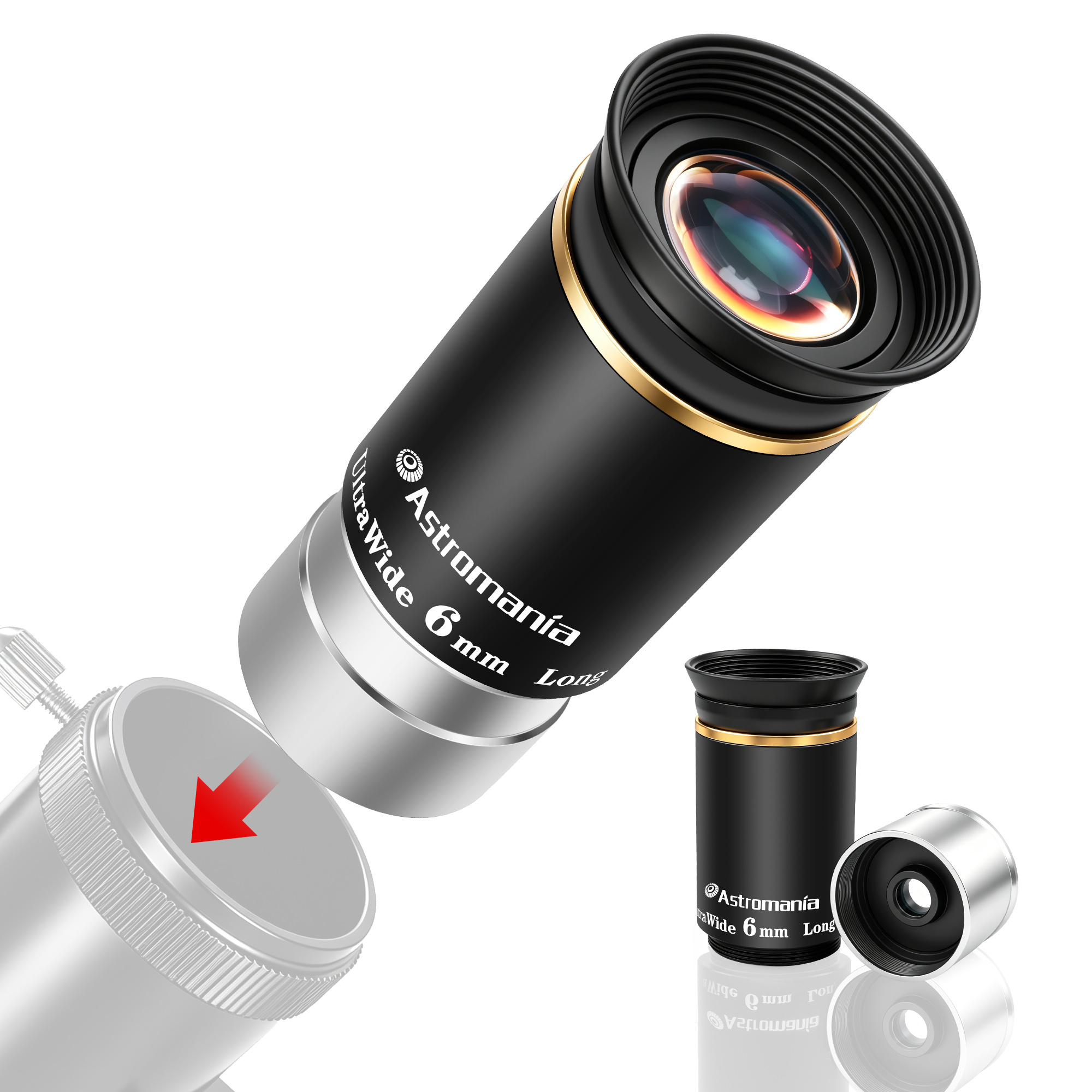 Astromania Telescope Eyepiece 1.25 inch HD Fully Multi Coated Telescope Accessory, 66 Degree Ultra Wide Angle Eyepiece for Astronomy Telescope, Long Eye Relief HD 6mm Wide Angle Telescope Eyepiece