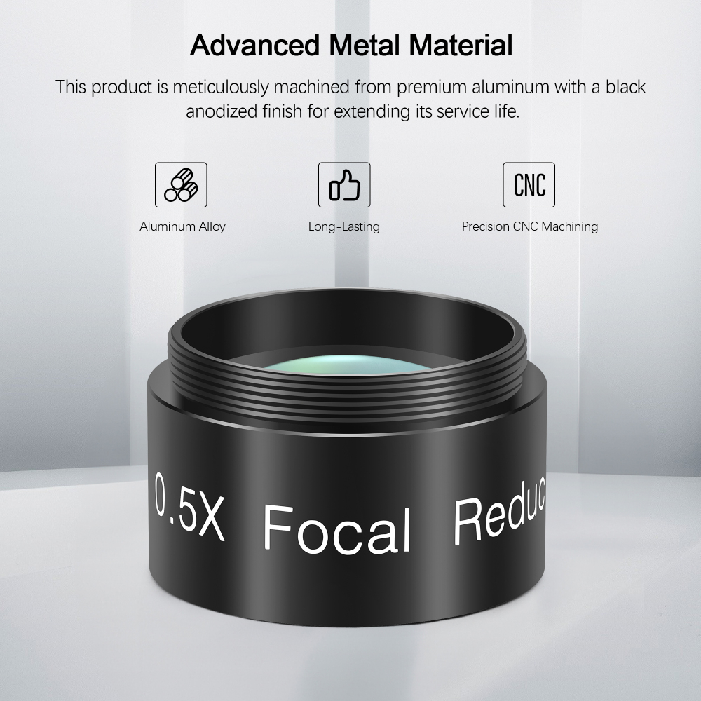 Astromania 0.5X Focal Reducer for Telescope, Fully Multi Coated Field Corrector Imaging Accessory for Telescope Eyepiece Visual and Photography Use - 1.25 inch Filter Thread 28.5x0.75mm on Both Sides