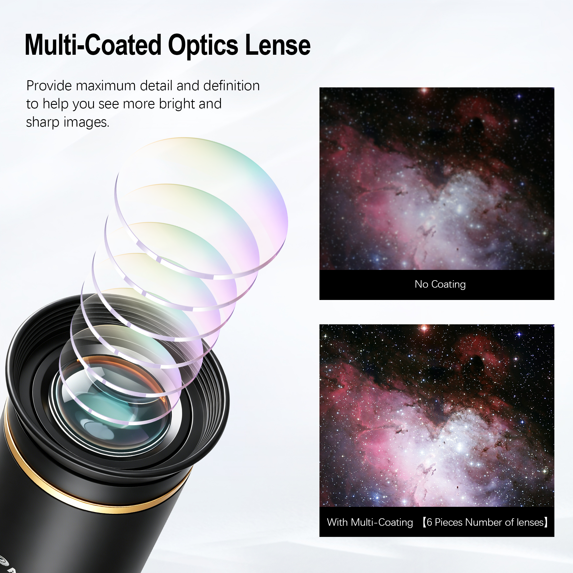 Astromania Telescope Eyepiece 1.25 inch HD Fully Multi Coated Telescope Accessory, 66 Degree Ultra Wide Angle Eyepiece for Astronomy Telescope, Long Eye Relief HD 9mm Wide Angle Telescope Eyepiece