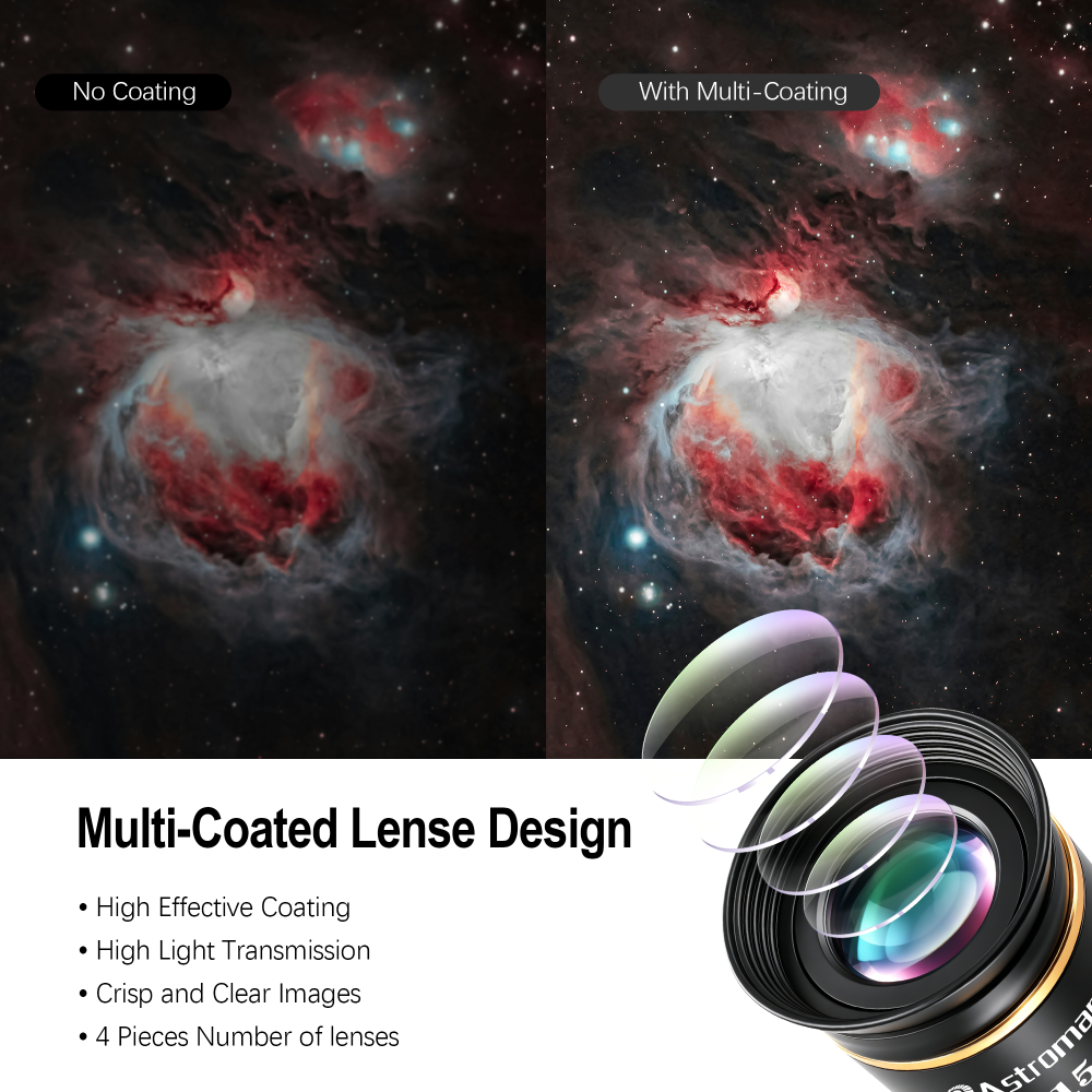 Astromania Telescope Eyepiece 1.25 inch HD Fully Multi Coated Telescope Accessory, 66 Degree Ultra Wide Angle Eyepiece for Astronomy Telescope, Long Eye Relief HD 15mm Wide Angle Telescope Eyepiece
