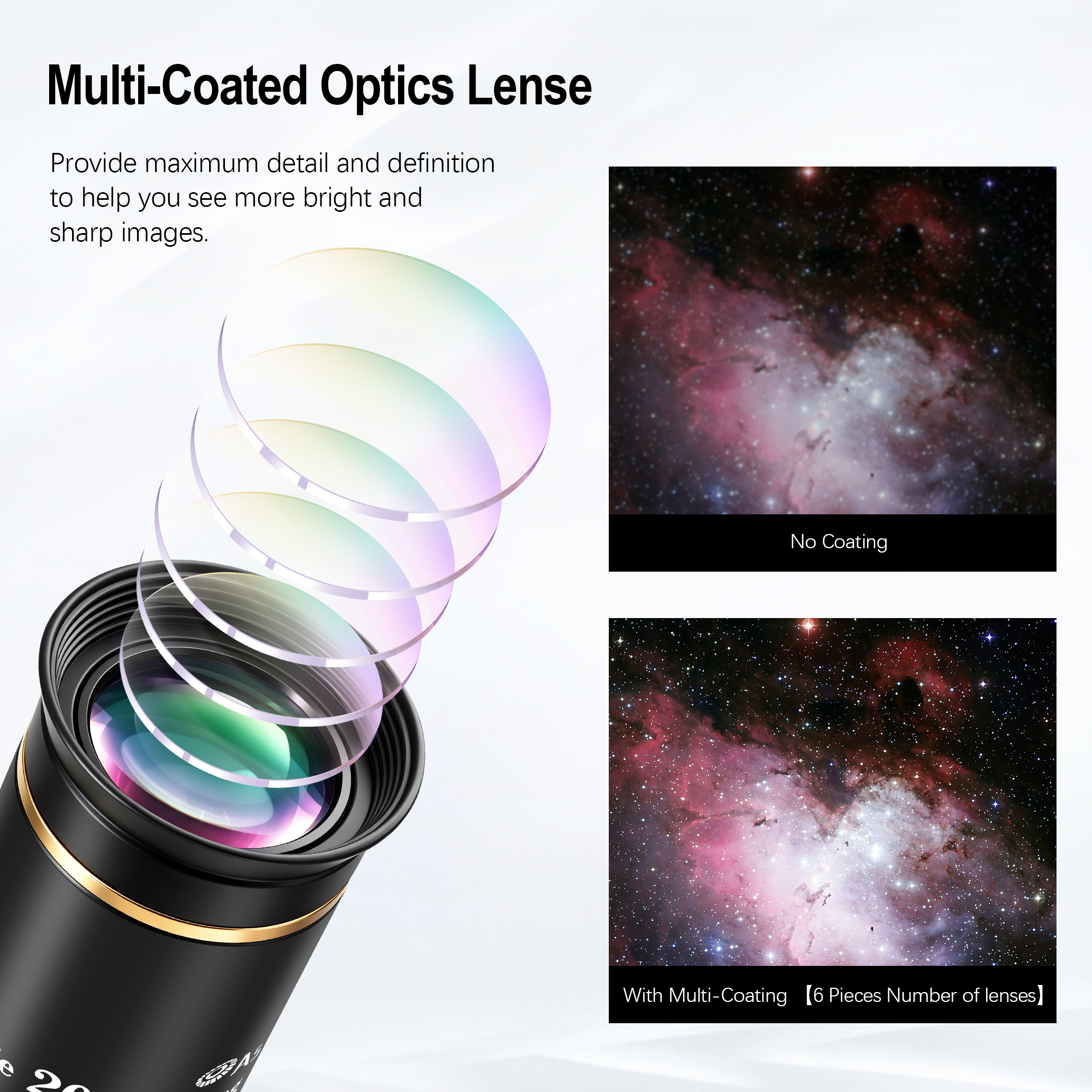 Astromania Telescope Eyepiece 1.25 inch HD Fully Multi Coated Telescope Accessory, 66 Degree Ultra Wide Angle Eyepiece for Astronomy Telescope, Long Eye Relief HD 20mm Wide Angle Telescope Eyepiece