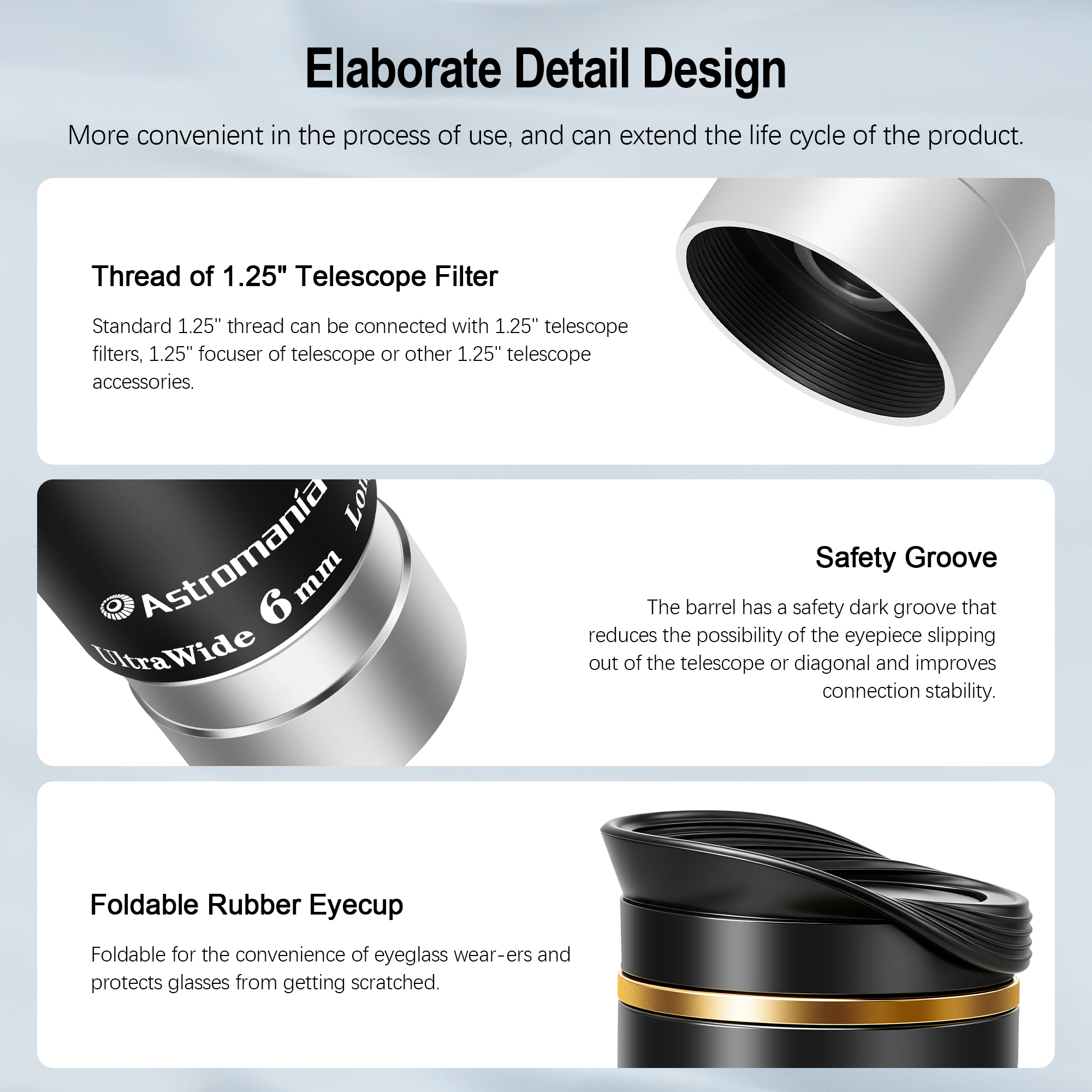 Astromania Telescope Eyepiece 1.25 inch HD Fully Multi Coated Telescope Accessory, 66 Degree Ultra Wide Angle Eyepiece for Astronomy Telescope, Long Eye Relief HD 6mm Wide Angle Telescope Eyepiece