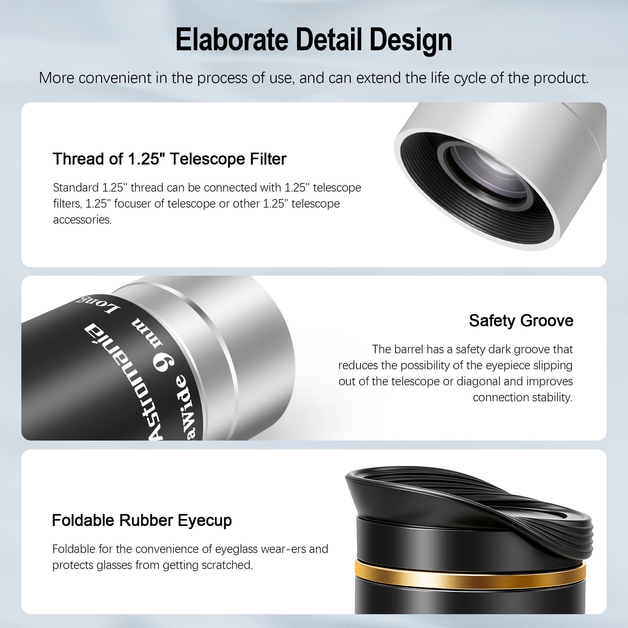 Astromania Telescope Eyepiece 1.25 inch HD Fully Multi Coated Telescope Accessory, 66 Degree Ultra Wide Angle Eyepiece for Astronomy Telescope, Long Eye Relief HD 9mm Wide Angle Telescope Eyepiece