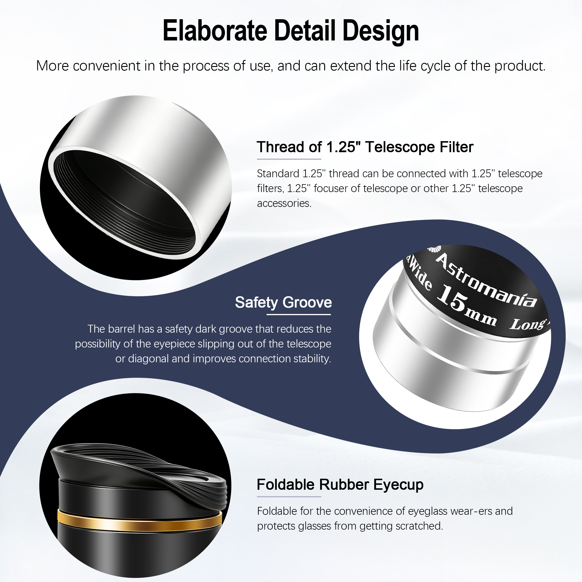 Astromania Telescope Eyepiece 1.25 inch HD Fully Multi Coated Telescope Accessory, 66 Degree Ultra Wide Angle Eyepiece for Astronomy Telescope, Long Eye Relief HD 15mm Wide Angle Telescope Eyepiece