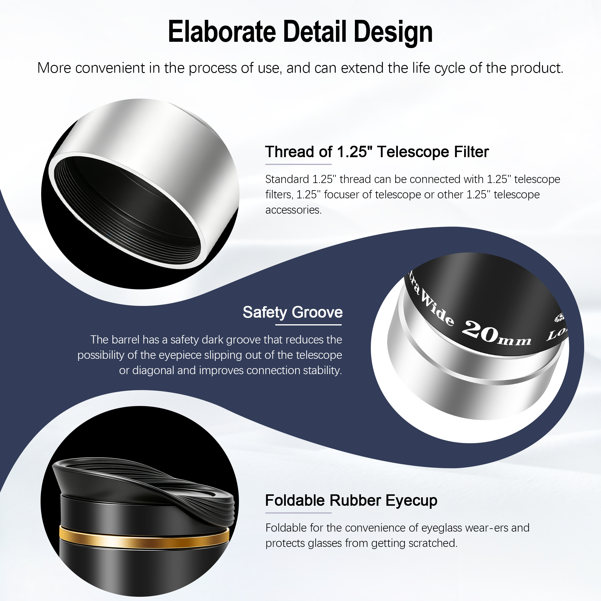 Astromania Telescope Eyepiece 1.25 inch HD Fully Multi Coated Telescope Accessory, 66 Degree Ultra Wide Angle Eyepiece for Astronomy Telescope, Long Eye Relief HD 20mm Wide Angle Telescope Eyepiece