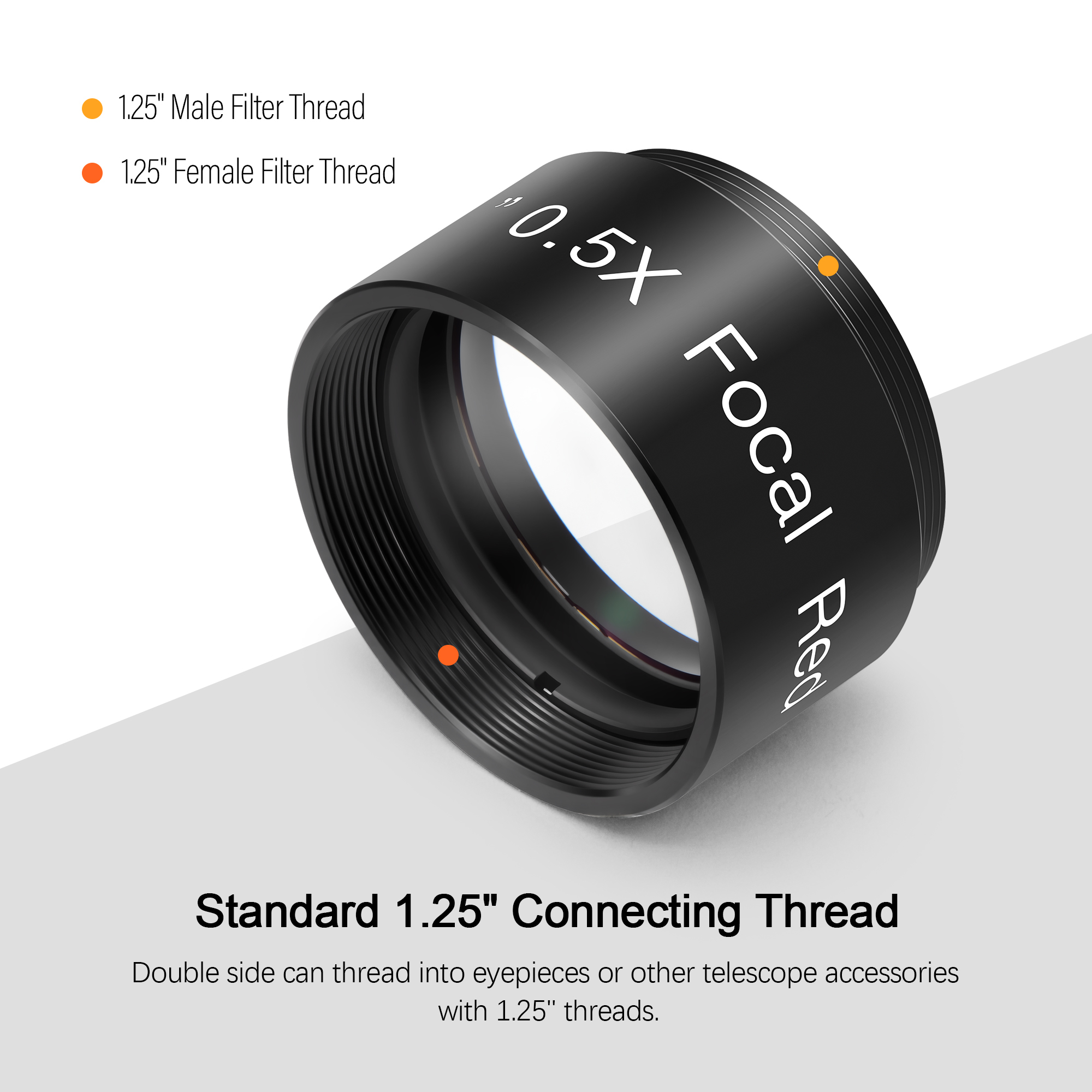 Astromania 0.5X Focal Reducer for Telescope, Fully Multi Coated Field Corrector Imaging Accessory for Telescope Eyepiece Visual and Photography Use - 1.25 inch Filter Thread 28.5x0.75mm on Both Sides