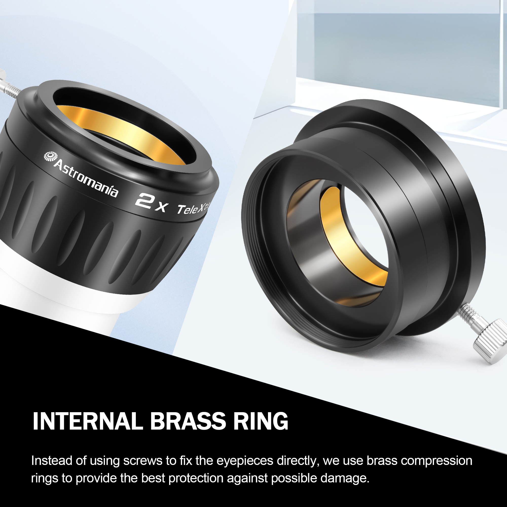 Astromania 2X Barlow Lens for Telescope, 2 Inch 4 Element Fully Multi-Coated Metal High Power Premium Barlow Lens - Internal Brass Ring to Use of Both 1.25 Inch and 2 Inch Telescope Eyepiece