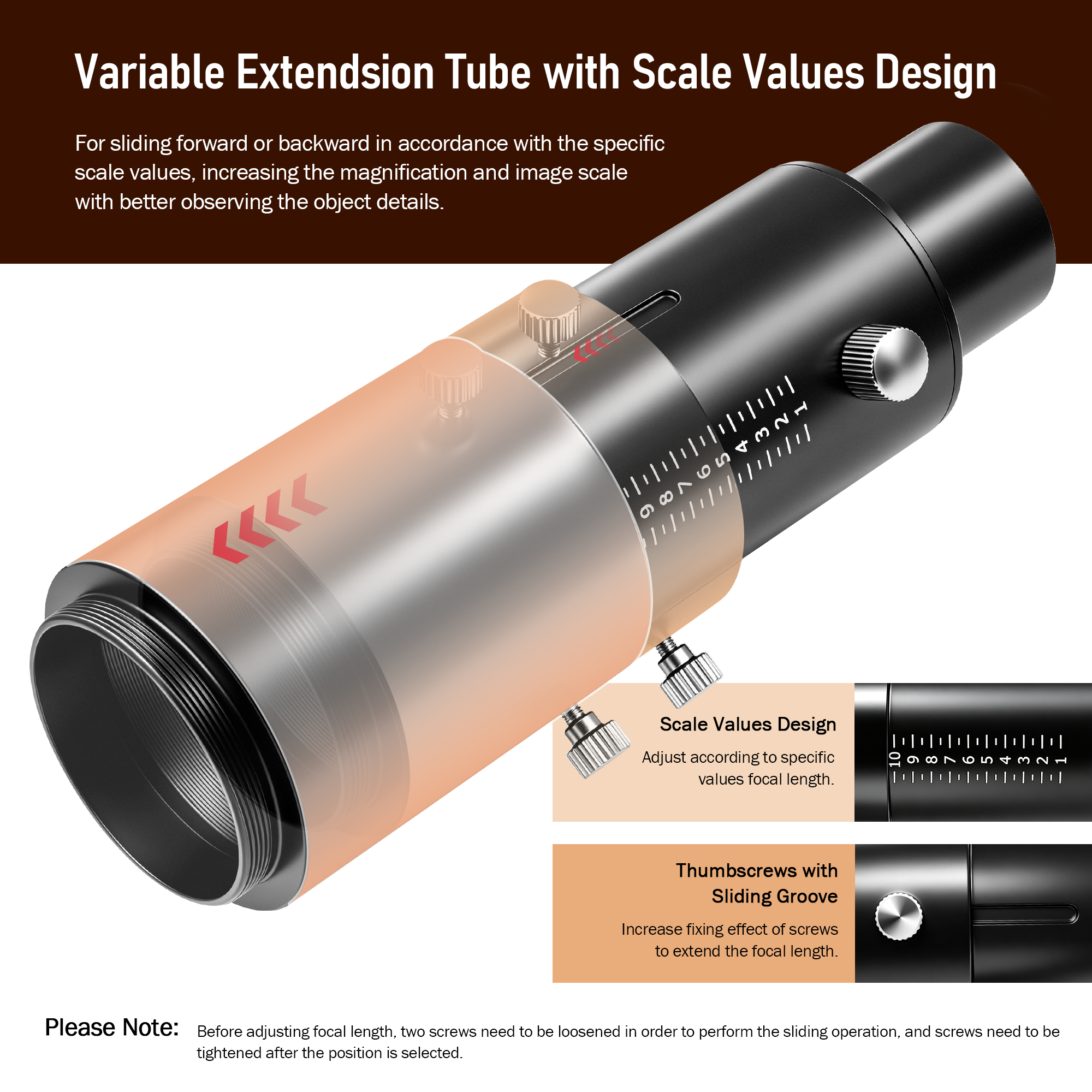 Astromania Variable Projection Adapter 1.25" Extension Tube Kit for Prime Focus and Eyepiece Projection Astrophotography with Refractors or Reflector Telescopes