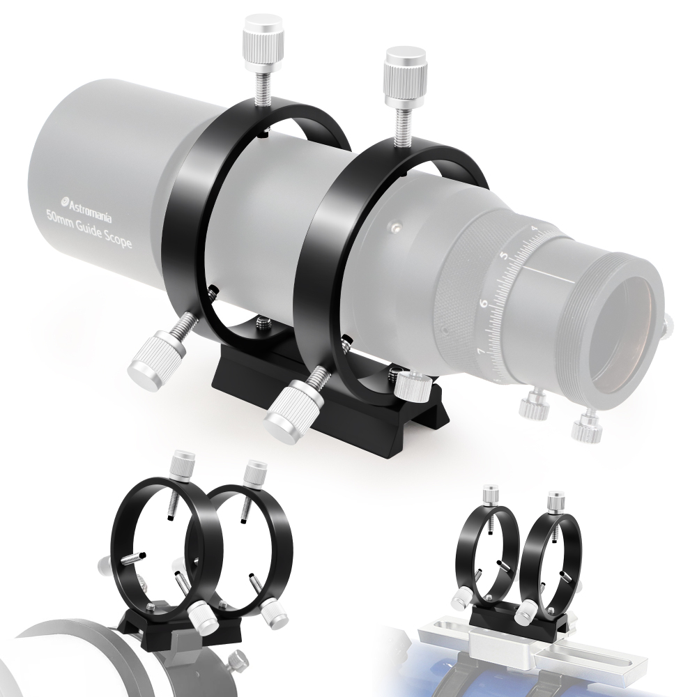 Astromania Adjustable Guiding Scope Ring Set with Plate - 69 mm inside diameter (pair) - for telescope tube diameter or finders 43 to 68mm
