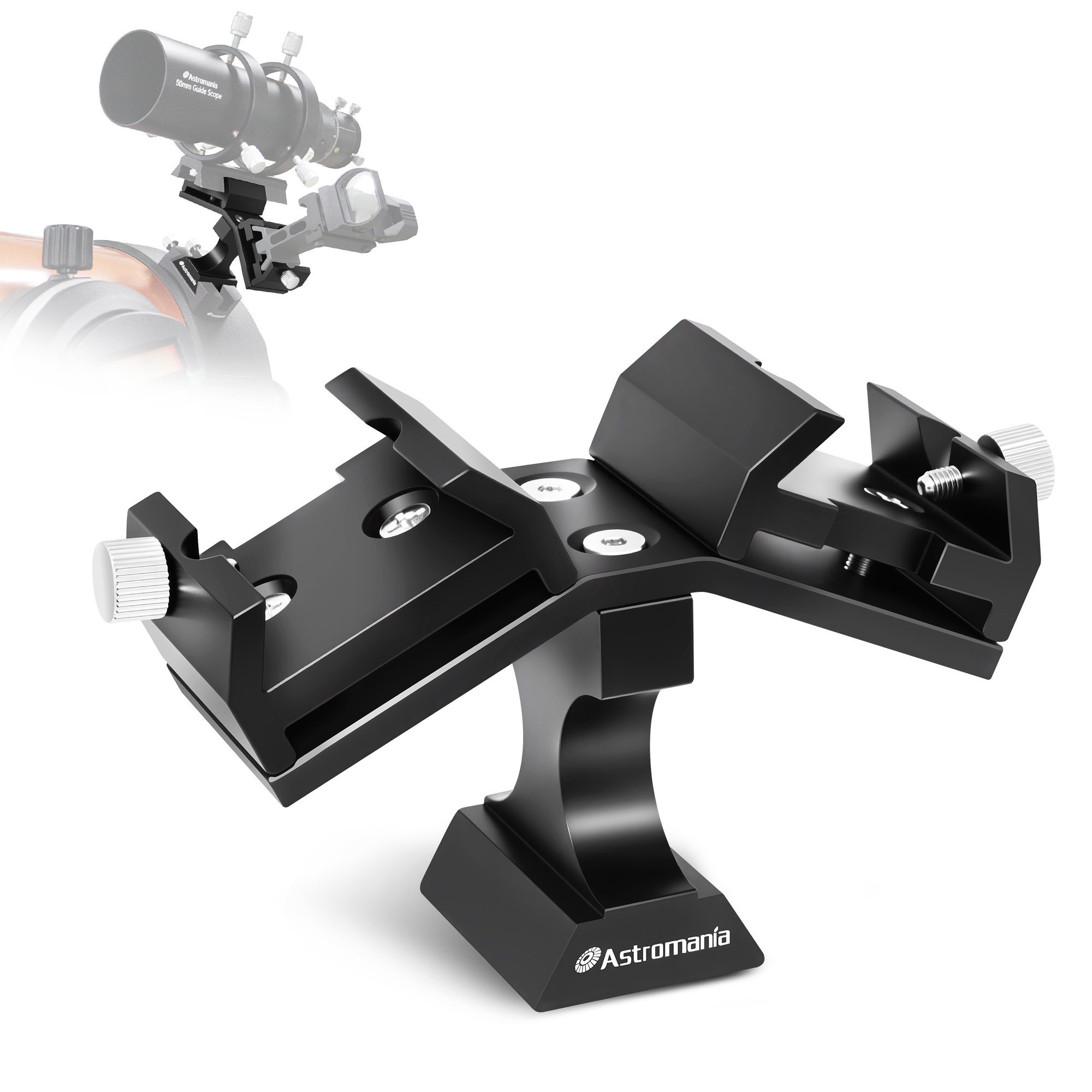 Astromania Dual Finder Scope Mount, Finderscope Mount Bracket with Double Finder Mount Bracket - Adjustable Metal Aluminum Telescope Finder Bracket Installation of Red Dot Finderscope for Telescope