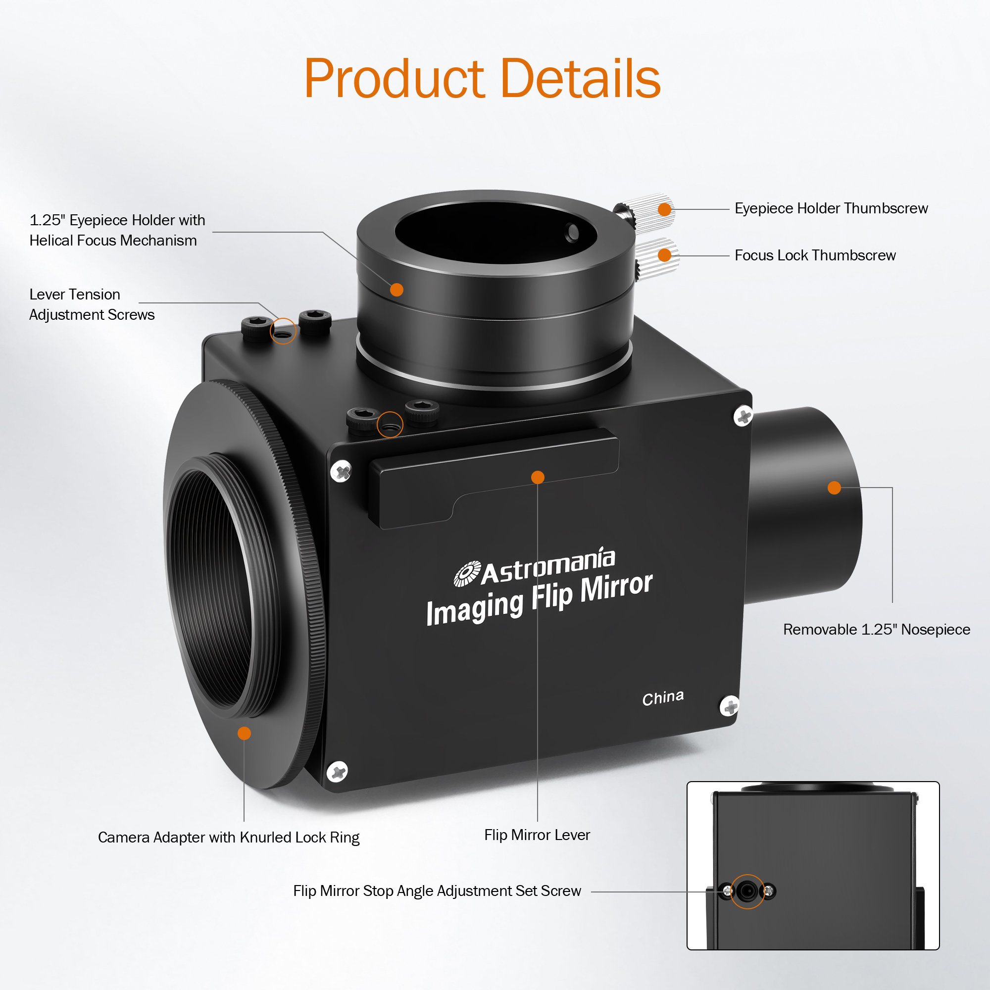 Astromania 1.25 Inch Flip Mirror for Telescope, Precise Focusing & Centering Telescope Accessories with Camera & Eyepiece for Simultaneous Real Time Astronomical Naked-Eye Viewing & Astrophotography
