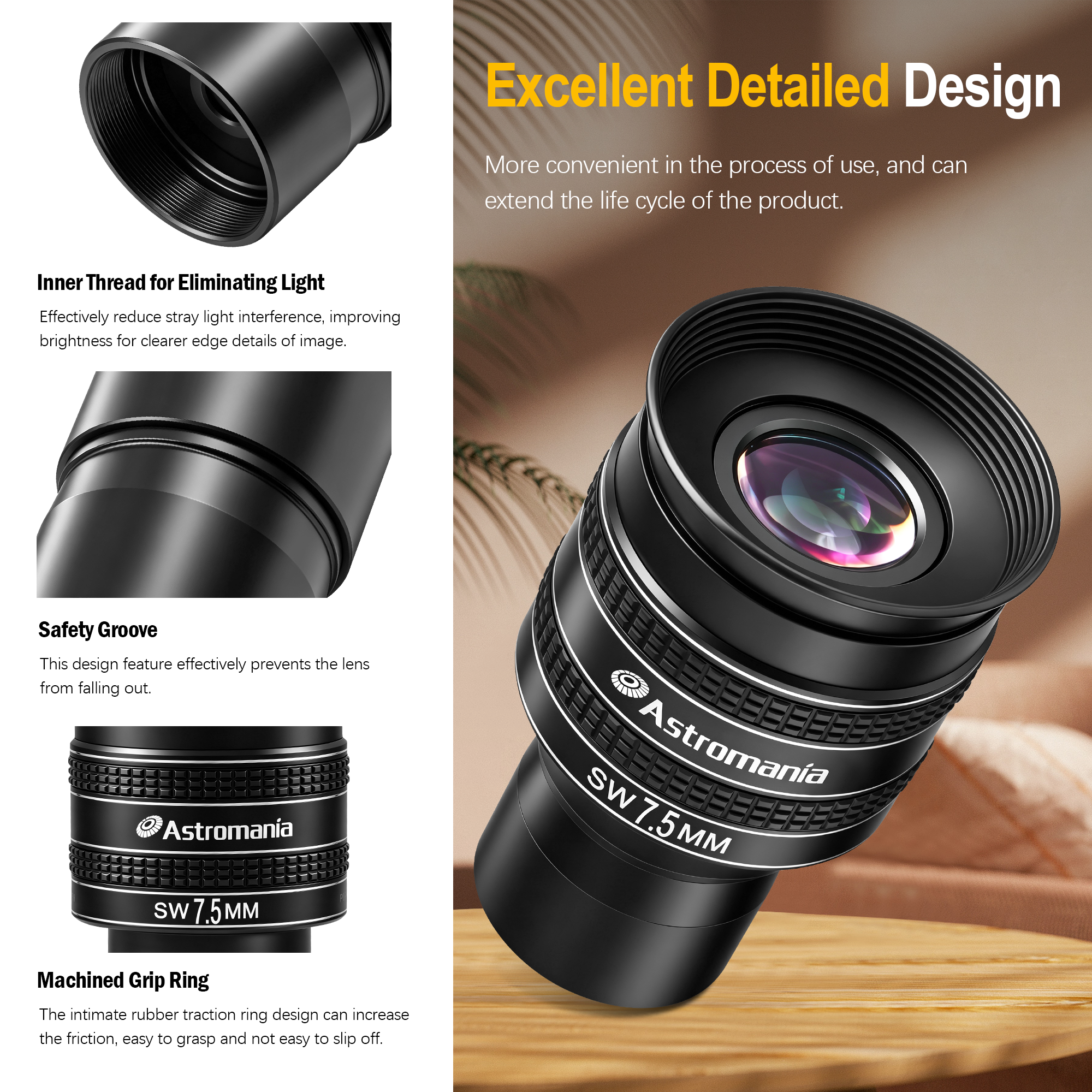 Astromania Telescope Eyepiece 7.5mm, Wide Angle 58 Degree Apparent Field Planetary Eyepiece for 1.25 inch Astronomy Telescope & Filter, Fully Multi-Coated Telescope Accessory for Planetary Observation