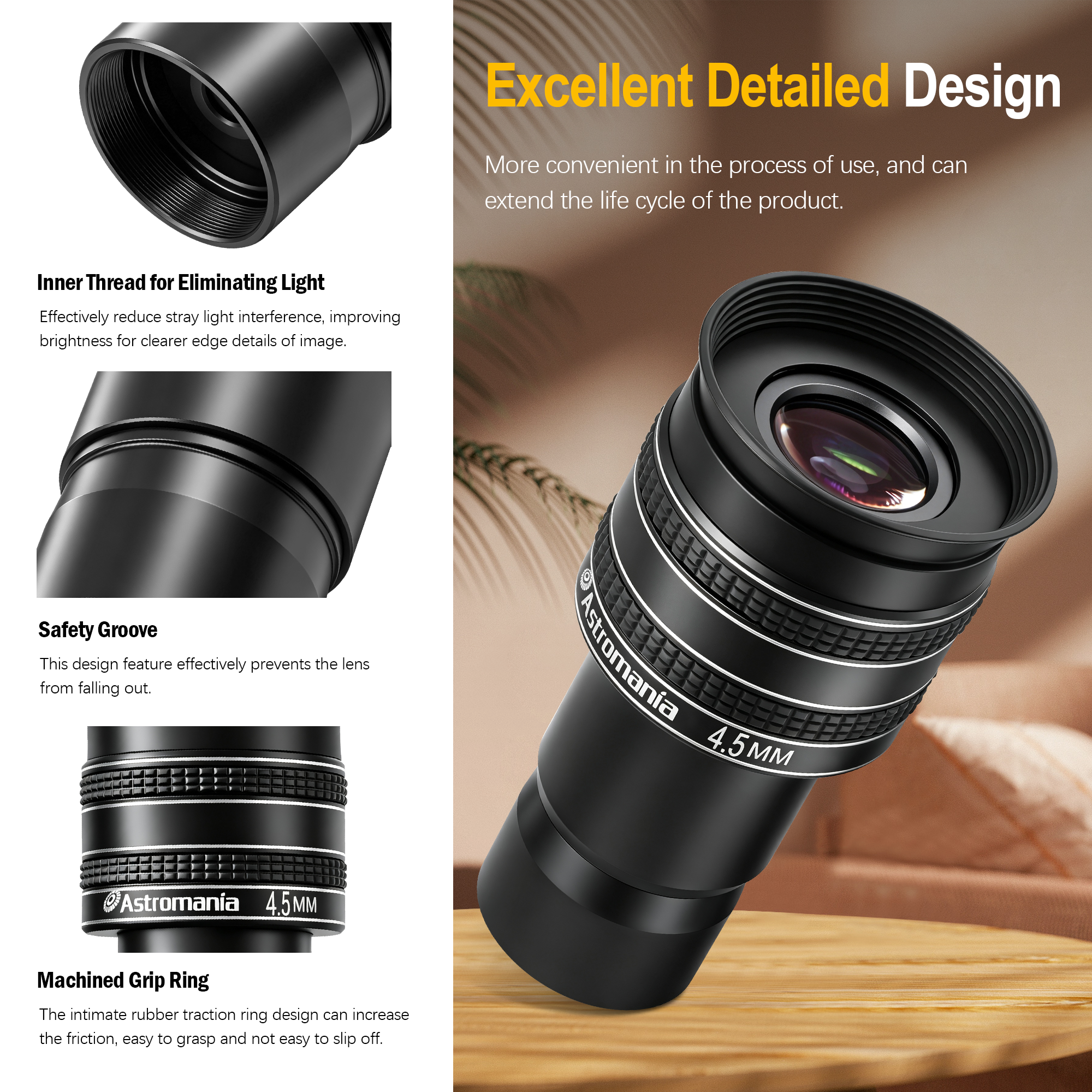 Astromania Telescope Eyepiece 4.5mm, Wide Angle 58 Degree Apparent Field Planetary Eyepiece for 1.25 inch Astronomy Telescope & Filter, Fully Multi-Coated Telescope Accessory for Planetary Observation