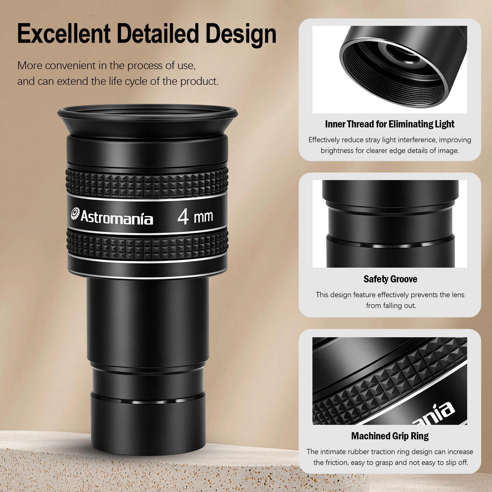 Astromania Telescope Eyepiece 4mm, Wide Angle 58 Degree Apparent Field Planetary Eyepiece for 1.25 inch Astronomy Telescope & Filter, Fully Multi-Coated Telescope Accessory for Planetary Observation