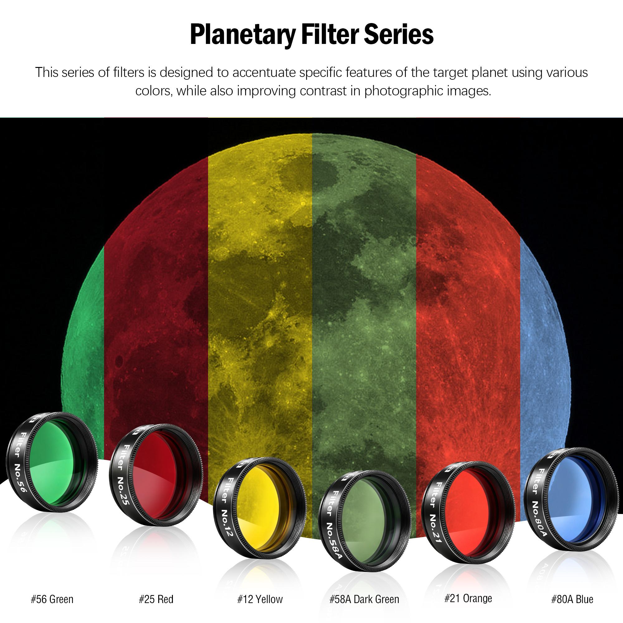 Astromania 1.25" Telescope Eyepiece and Filter Accessory Kit Deluxe Version - with 5pcs Plossl Eyepieces Set, 6pcs Colored Filter Set, Moon Filter, 2X Barlow Lens and Sturdy Carry Case