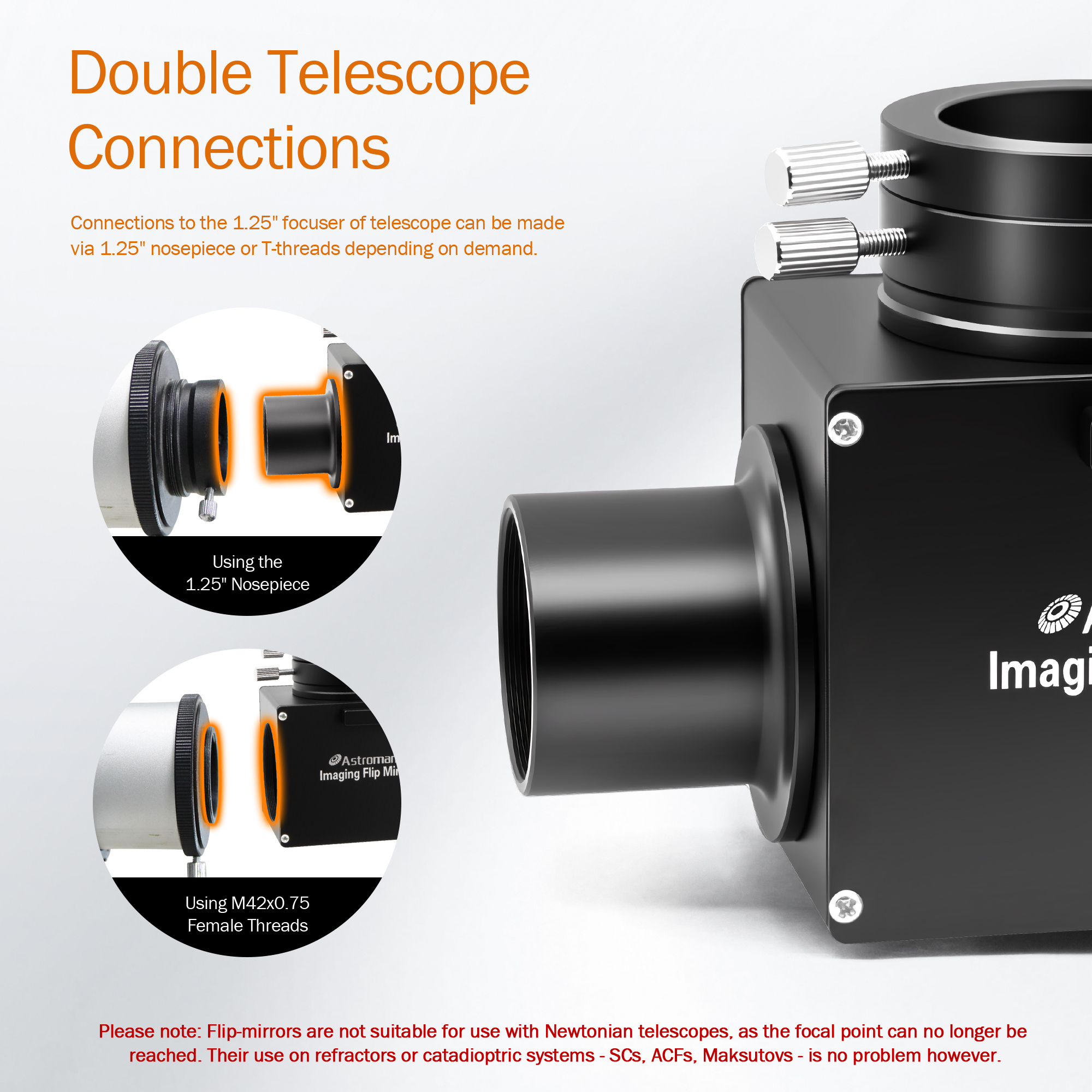 Astromania 1.25 Inch Flip Mirror for Telescope, Precise Focusing & Centering Telescope Accessories with Camera & Eyepiece for Simultaneous Real Time Astronomical Naked-Eye Viewing & Astrophotography