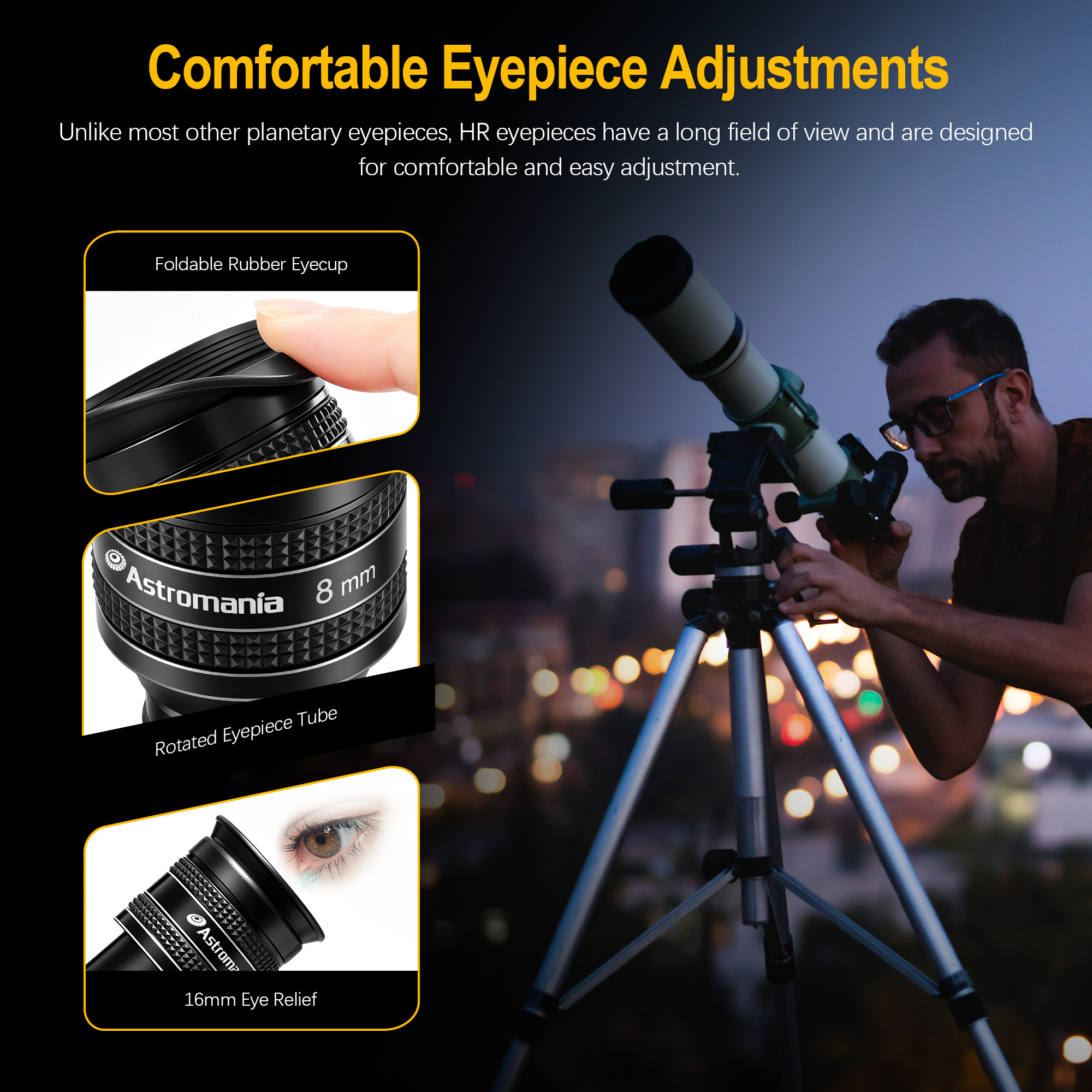 Astromania Telescope Eyepiece 8mm, Wide Angle 58 Degree Apparent Field Planetary Eyepiece for 1.25 inch Astronomy Telescope & Filter, Fully Multi-Coated Telescope Accessory for Planetary Observation