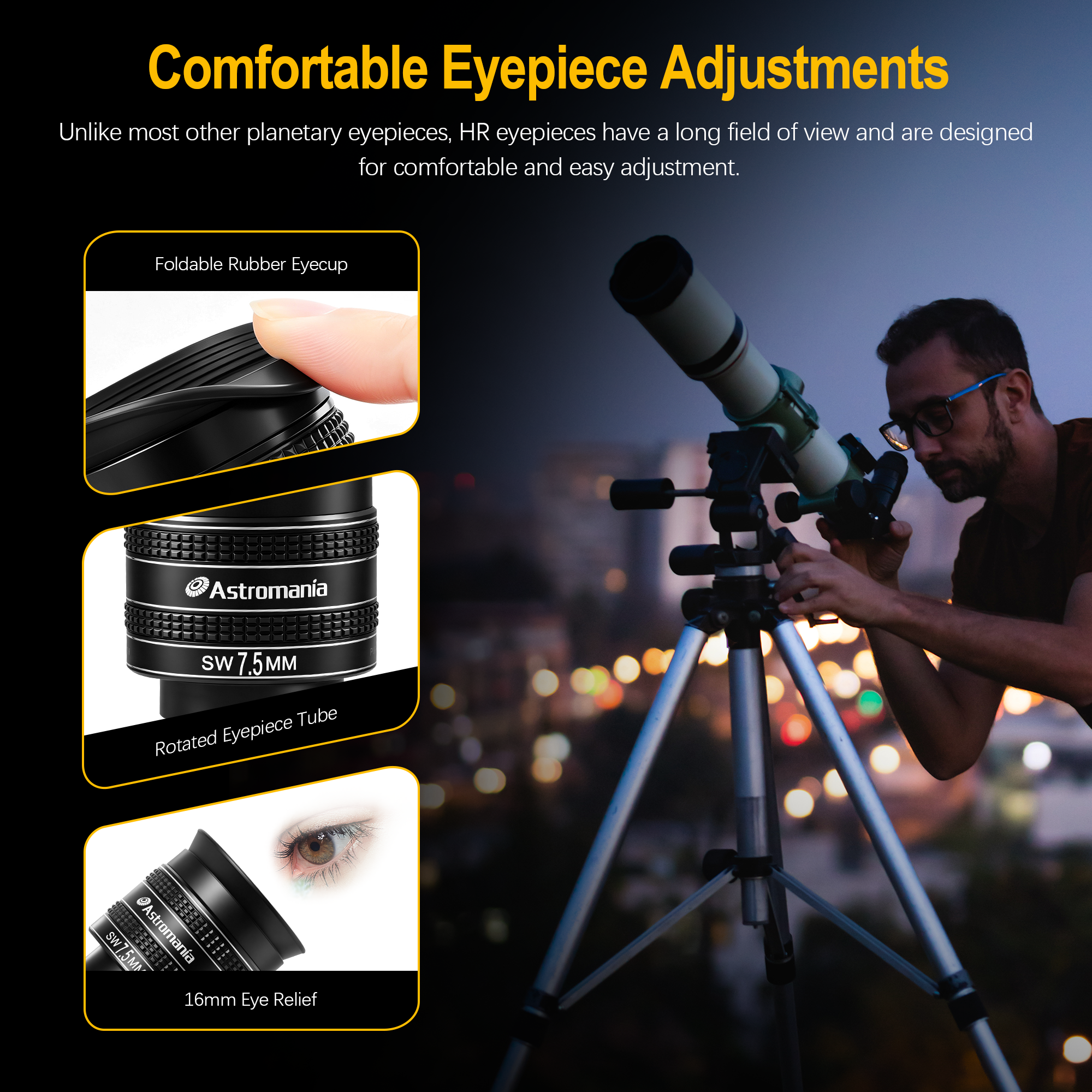 Astromania Telescope Eyepiece 7.5mm, Wide Angle 58 Degree Apparent Field Planetary Eyepiece for 1.25 inch Astronomy Telescope & Filter, Fully Multi-Coated Telescope Accessory for Planetary Observation