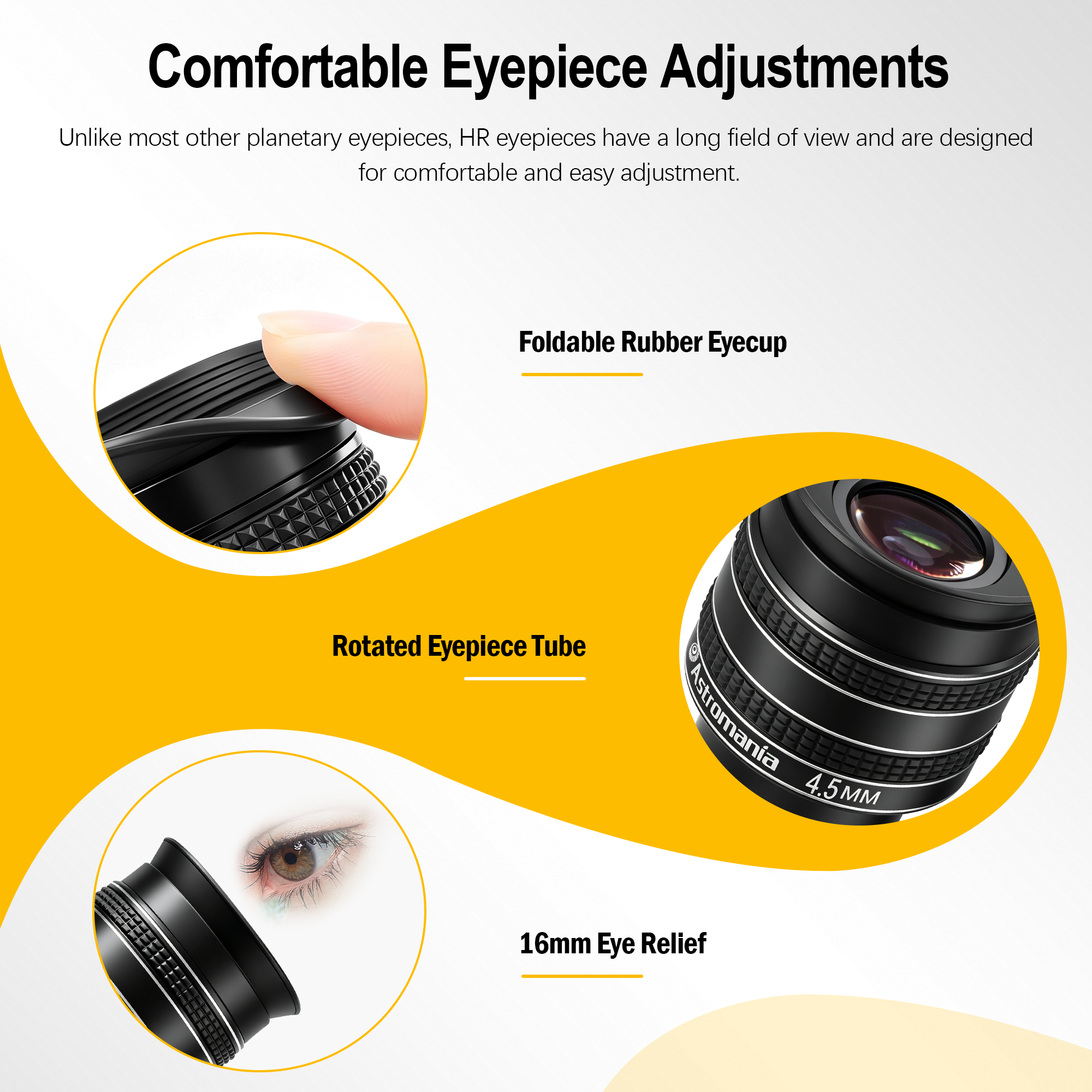 Astromania Telescope Eyepiece 4.5mm, Wide Angle 58 Degree Apparent Field Planetary Eyepiece for 1.25 inch Astronomy Telescope & Filter, Fully Multi-Coated Telescope Accessory for Planetary Observation