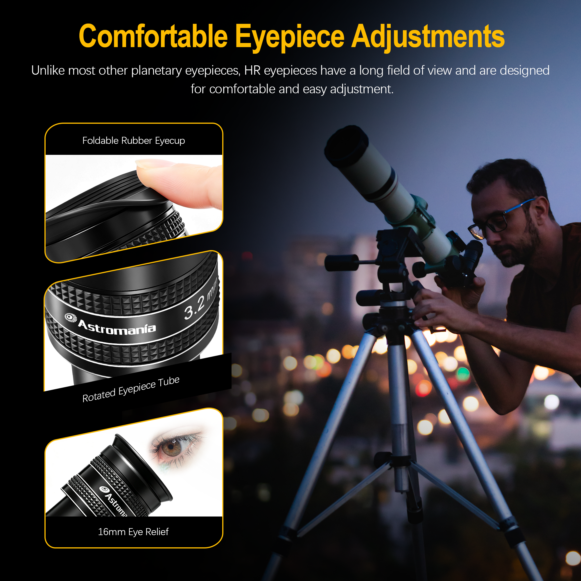 Astromania Telescope Eyepiece 3.2mm, Wide Angle 58 Degree Apparent Field Planetary Eyepiece for 1.25 inch Astronomy Telescope & Filter, Fully Multi-Coated Telescope Accessory for Planetary Observation