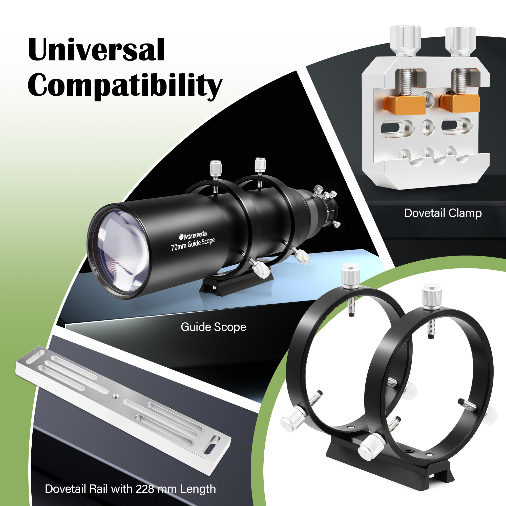 Astromania Adjustable Guiding Scope Ring Set with Plate - 90 mm inside diameter (pair) - for telescope tube diameter or finders 63 to 89mm