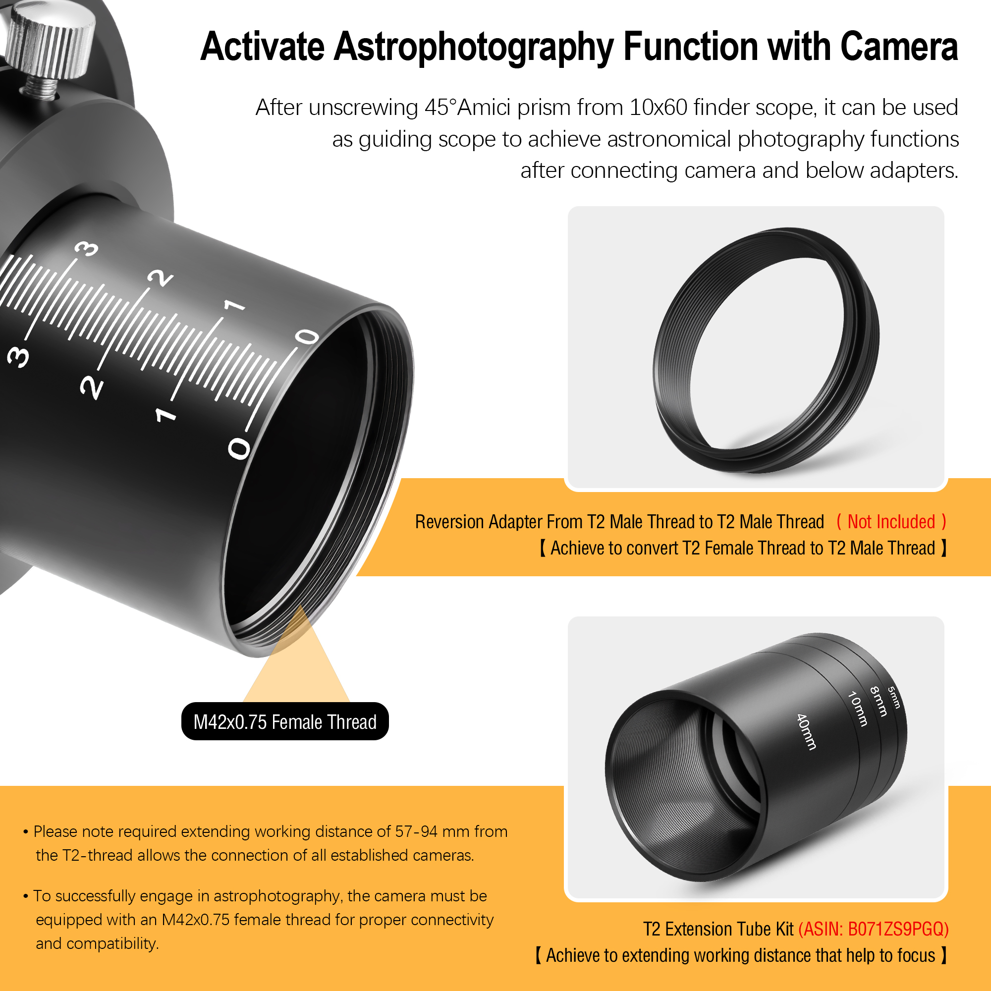 Astromania 10x60 Finder Scope + Guide Scope 45° angled with illuminated reticle eyepiece