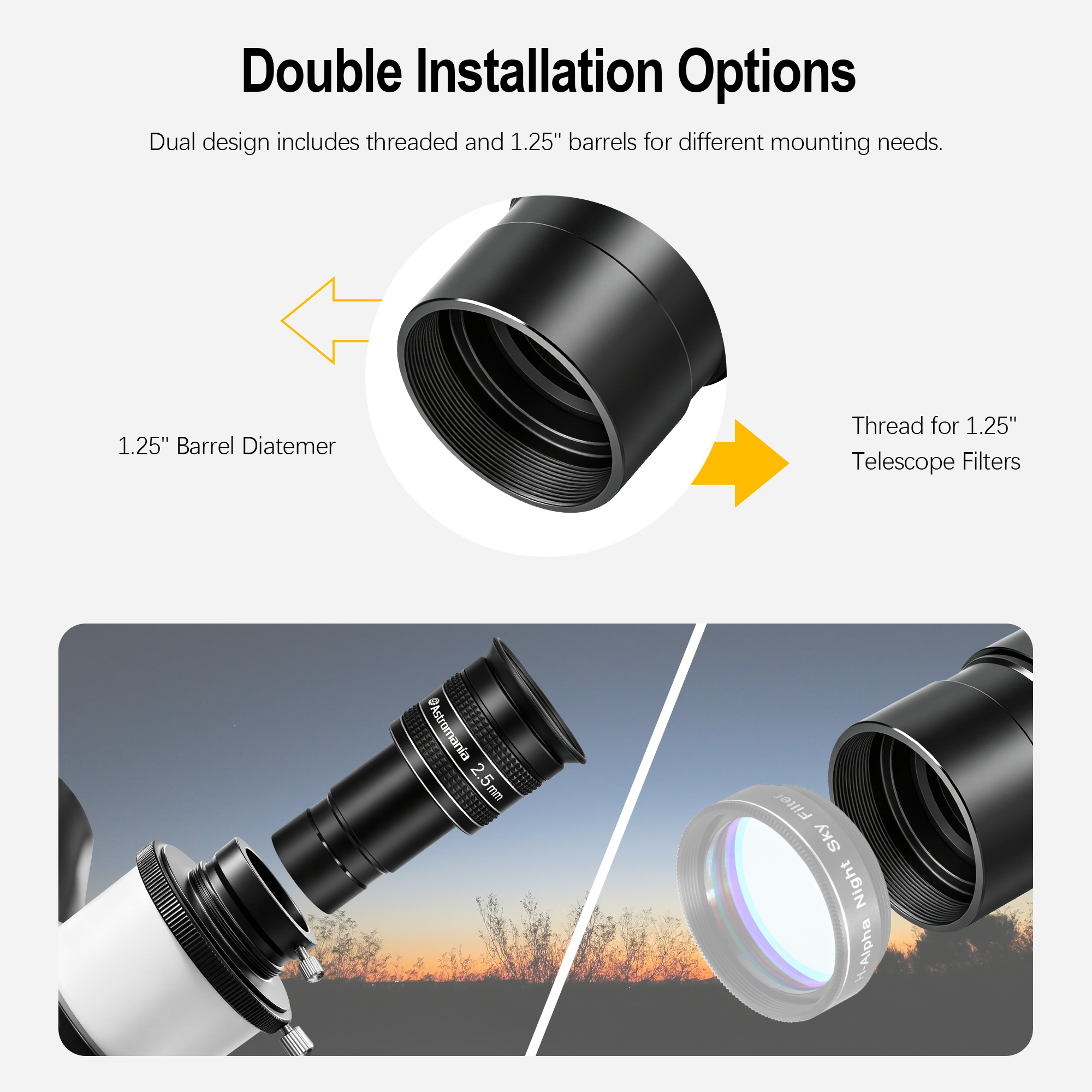 Astromania Telescope Eyepiece 2.5mm, Wide Angle 58 Degree Apparent Field Planetary Eyepiece for 1.25 inch Astronomy Telescope & Filter, Fully Multi-Coated Telescope Accessory for Planetary Observation