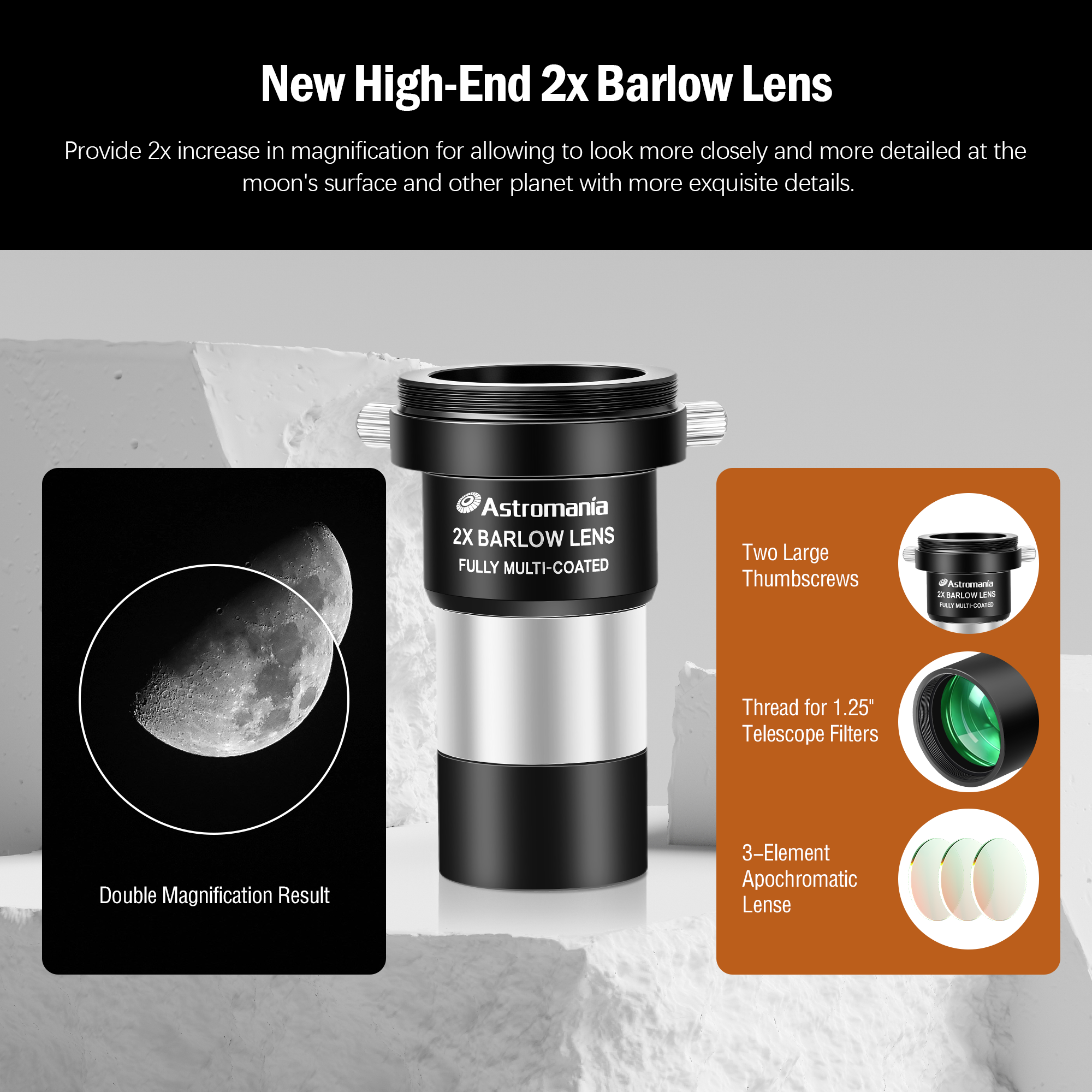 Astromania 1.25" Telescope Eyepiece and Filter Accessory Kit Deluxe Version - with 5pcs Plossl Eyepieces Set, 6pcs Colored Filter Set, Moon Filter, 2X Barlow Lens and Sturdy Carry Case