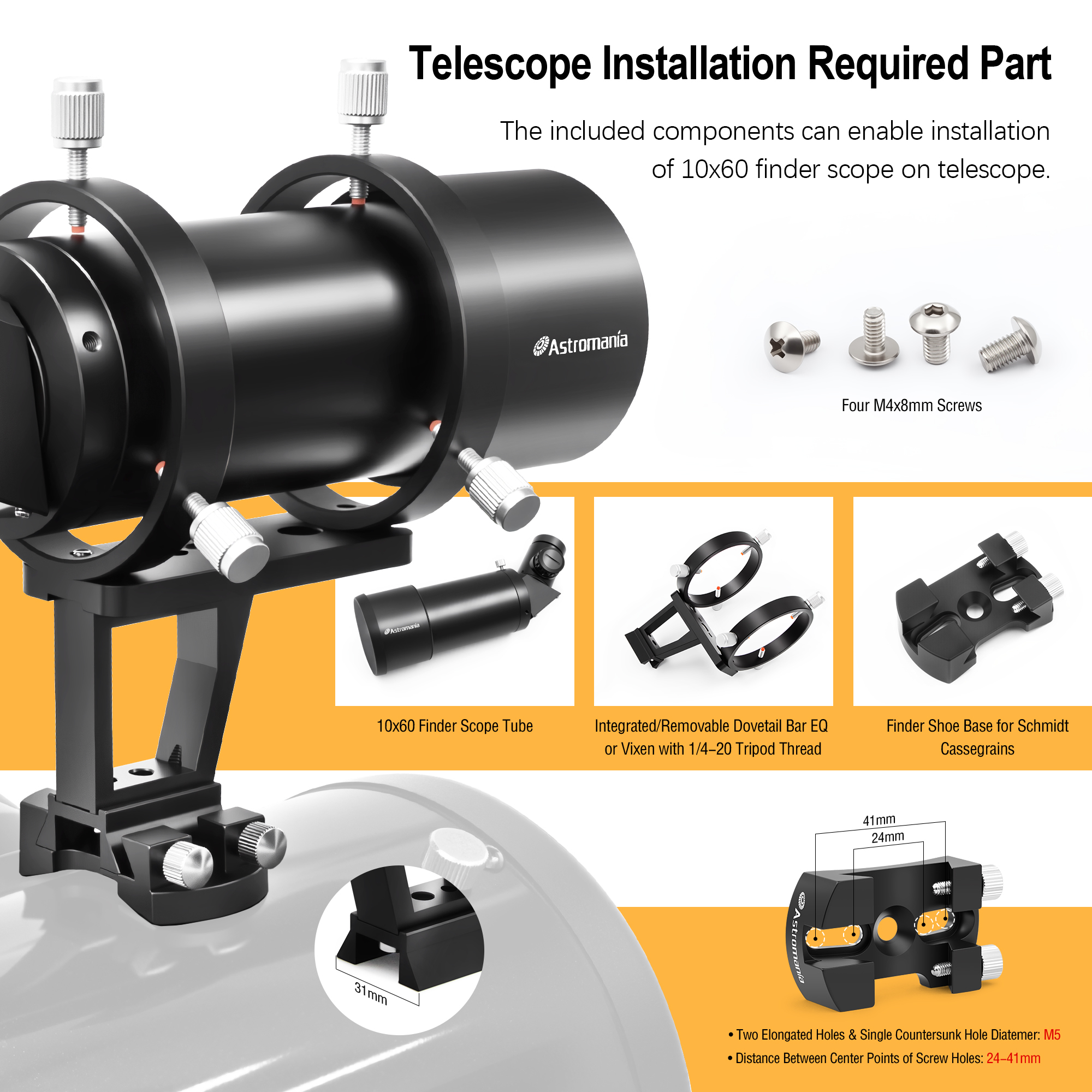 Astromania 10x60 Finder Scope + Guide Scope 45° angled with illuminated reticle eyepiece