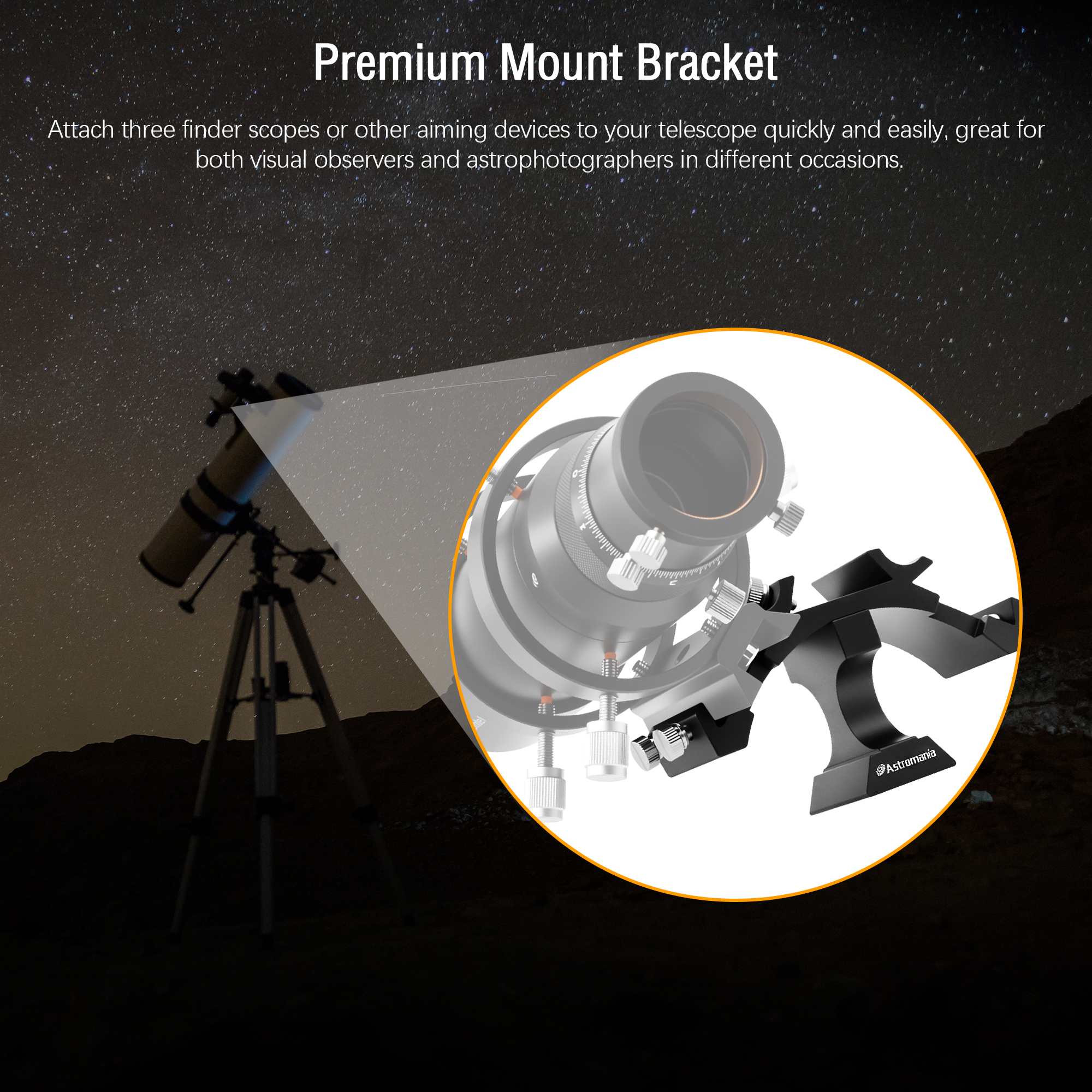 Astromania Finder Scope Mount Tri-Finder, Finderscope Mount Bracket with Triple Red Dot Finder Mount - Adjustable Aluminum Telescope Finder Bracket Installation of Red Dot Finderscope for Telescope