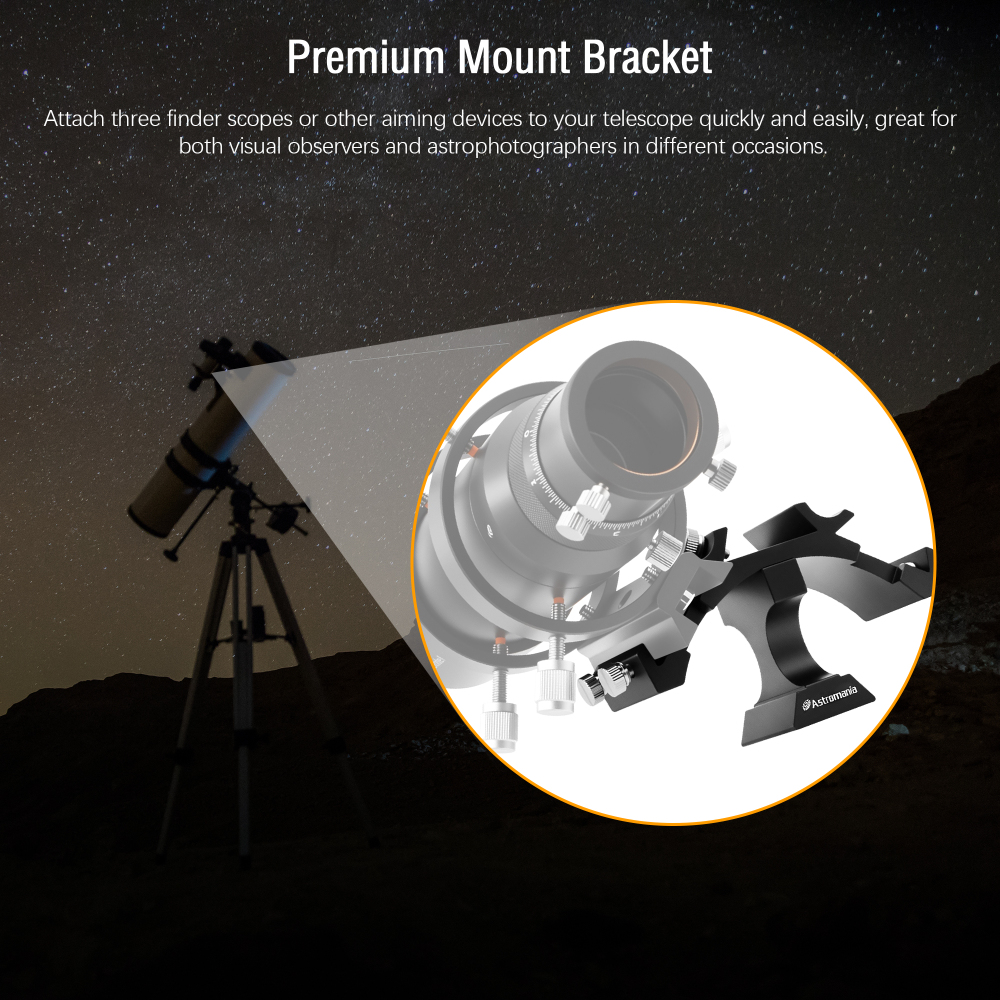 Astromania Finder Scope Mount Tri-Finder, Finderscope Mount Bracket with Triple Red Dot Finder Mount - Adjustable Aluminum Telescope Finder Bracket Installation of Red Dot Finderscope for Telescope