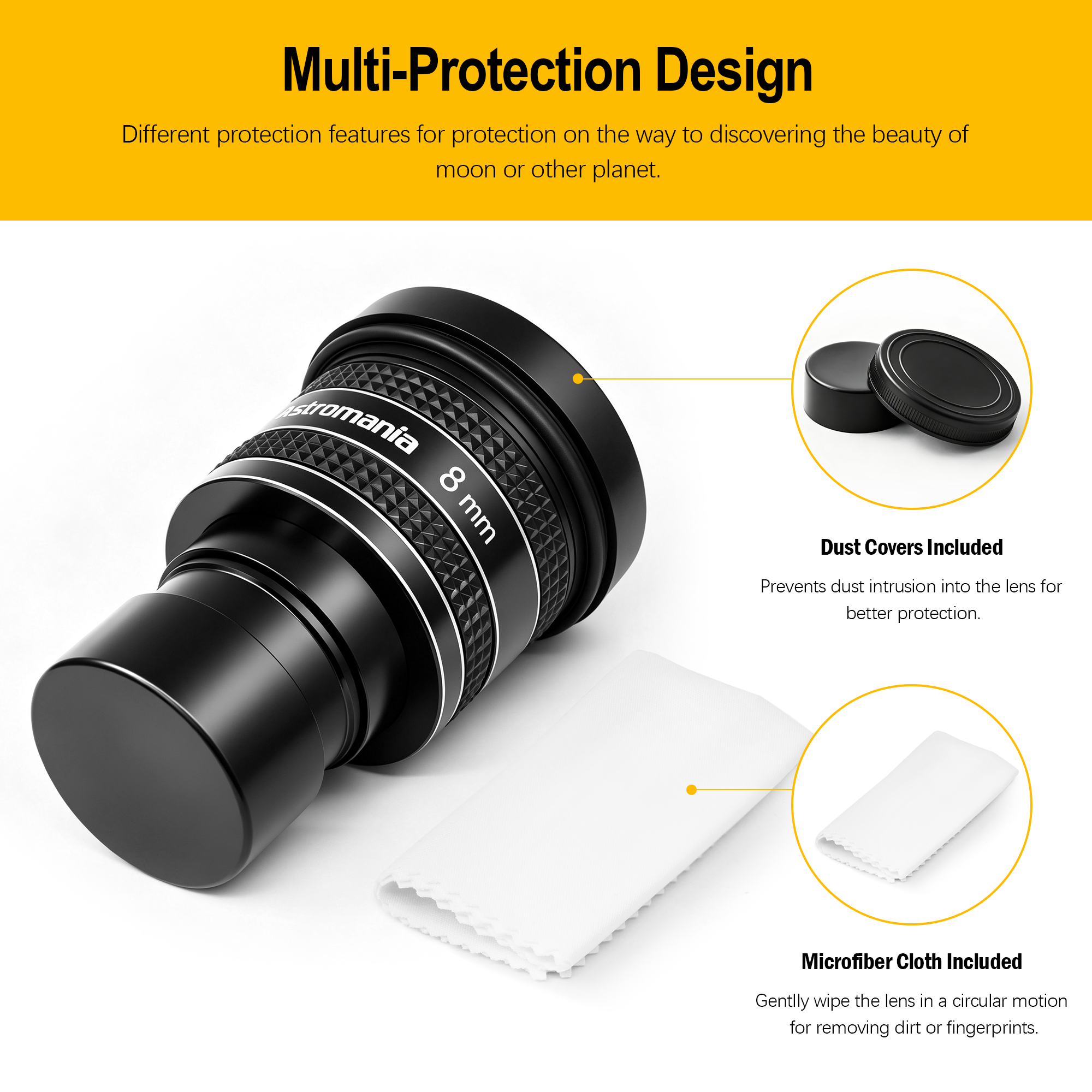 Astromania Telescope Eyepiece 8mm, Wide Angle 58 Degree Apparent Field Planetary Eyepiece for 1.25 inch Astronomy Telescope & Filter, Fully Multi-Coated Telescope Accessory for Planetary Observation