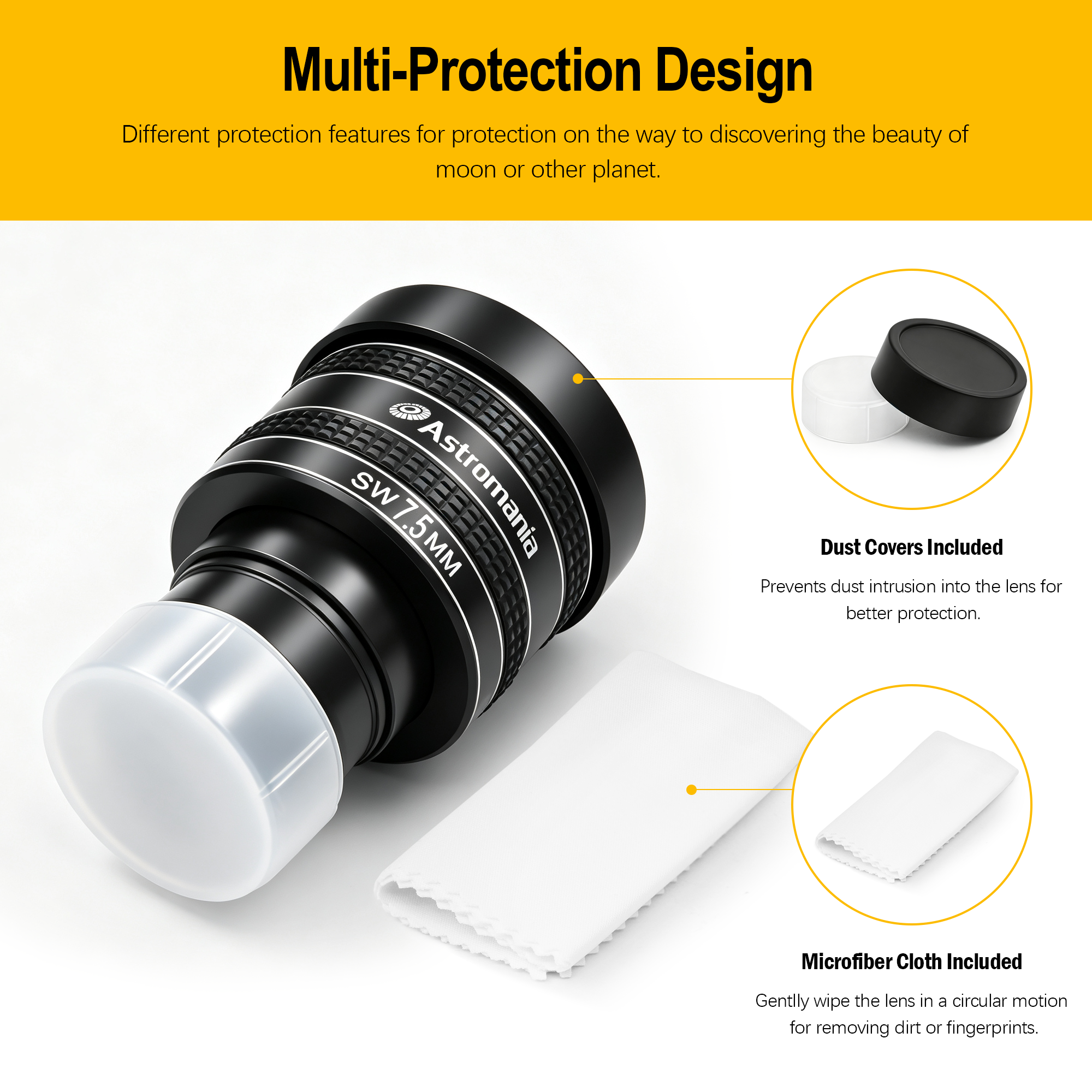 Astromania Telescope Eyepiece 7.5mm, Wide Angle 58 Degree Apparent Field Planetary Eyepiece for 1.25 inch Astronomy Telescope & Filter, Fully Multi-Coated Telescope Accessory for Planetary Observation