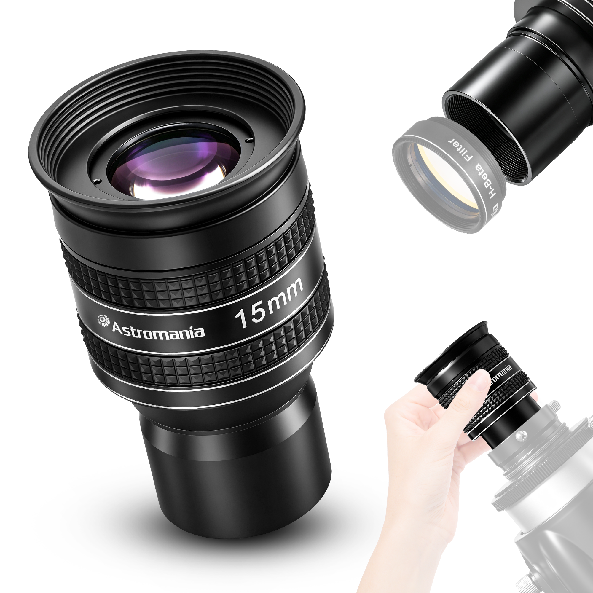 Astromania Telescope Eyepiece 15mm, Wide Angle 58 Degree Apparent Field Planetary Eyepiece for 1.25 inch Astronomy Telescope & Filter, Fully Multi-Coated Telescope Accessory for Planetary Observation
