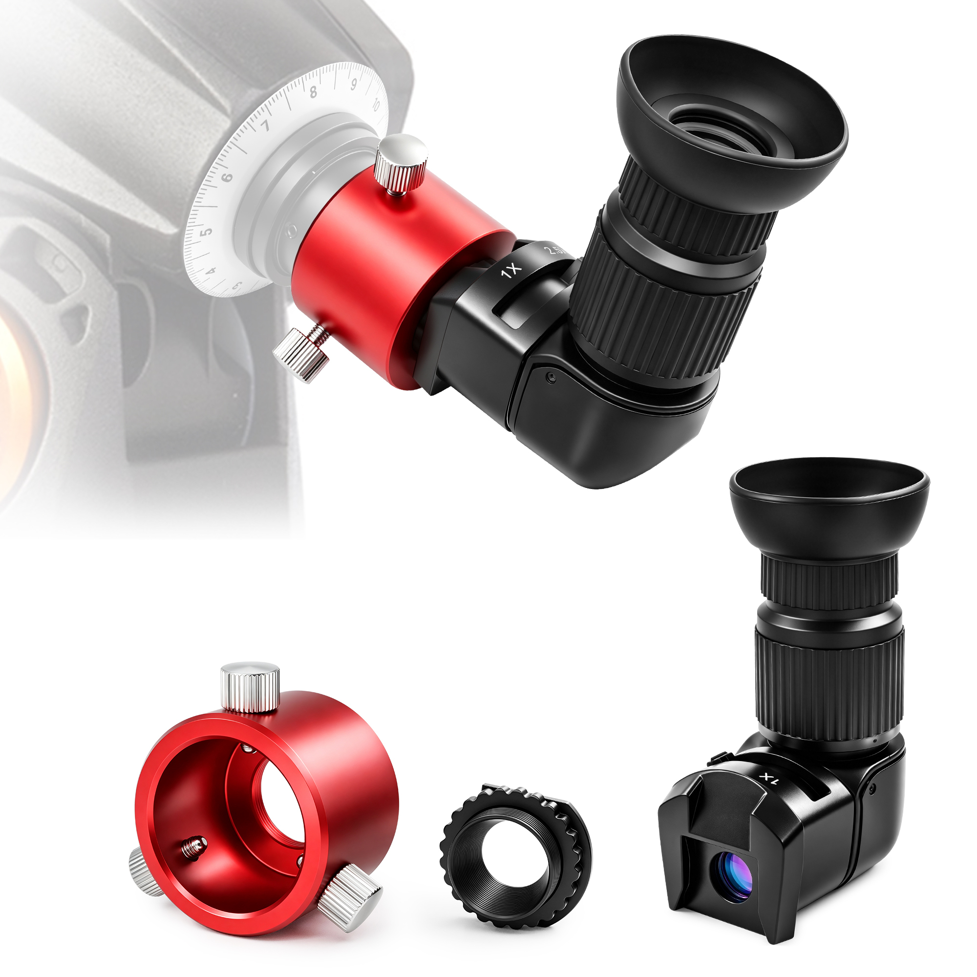 Astromania Right Angle Viewfinder with Camera 1X/2.5X Magnification Included 6 Mounting Adapters with Polar Scope Metal Adapter, Excellent Combination for Observing More Natural Beauty