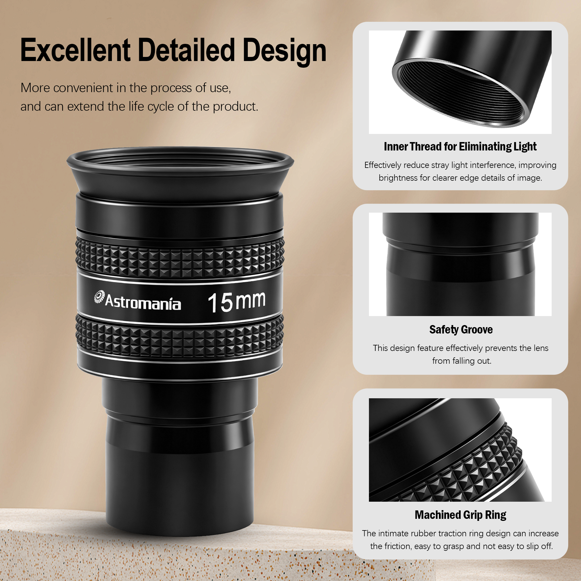 Astromania Telescope Eyepiece 15mm, Wide Angle 58 Degree Apparent Field Planetary Eyepiece for 1.25 inch Astronomy Telescope & Filter, Fully Multi-Coated Telescope Accessory for Planetary Observation