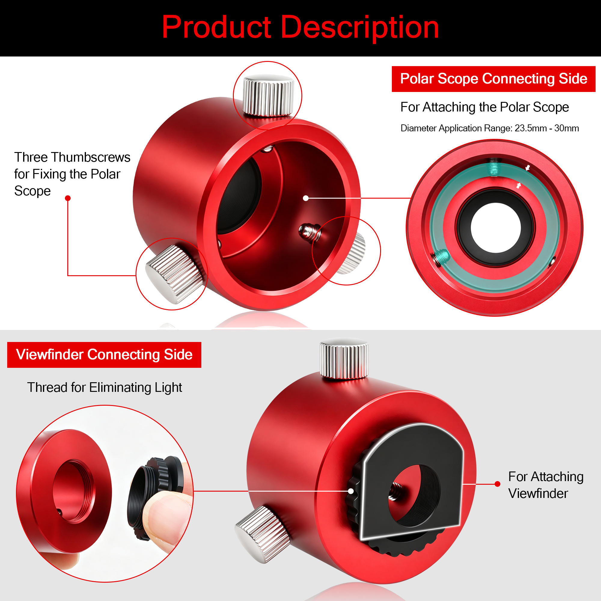 Astromania Polar Scope Adapter for Right Angle Viewfinder - Mount Angled Finder on Polar Finder of Most Common Mounts, Makes Polar Alignment at Breeze and More Comfortable
