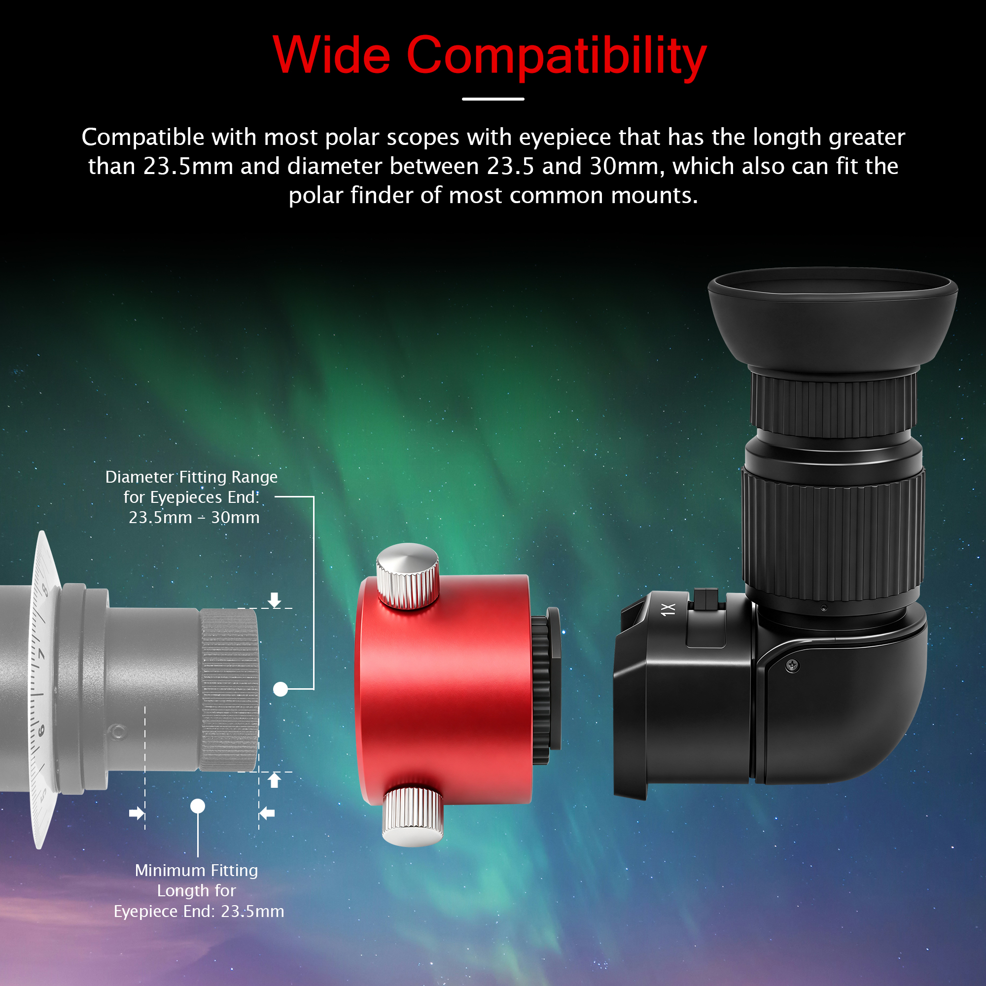 Astromania Right Angle Viewfinder with Camera 1X/2.5X Magnification Included 6 Mounting Adapters with Polar Scope Metal Adapter, Excellent Combination for Observing More Natural Beauty