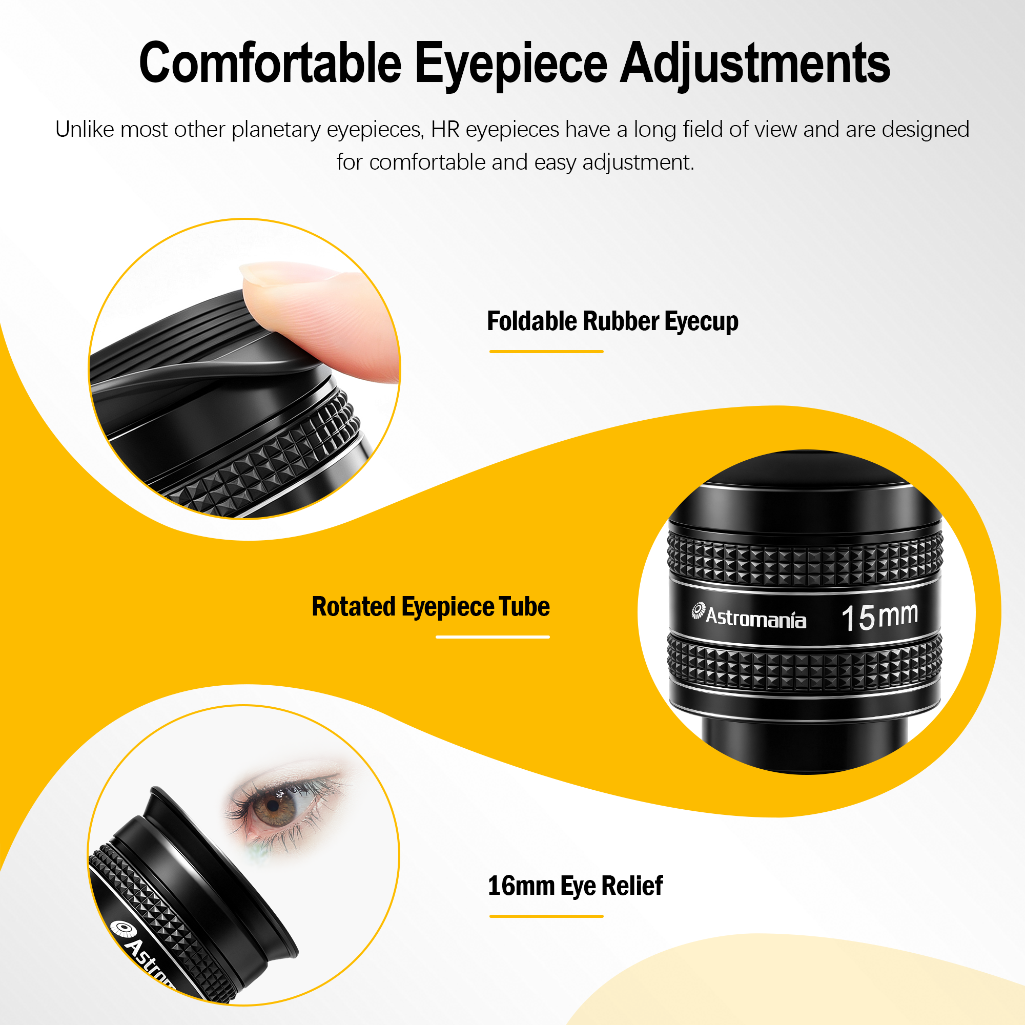 Astromania Telescope Eyepiece 15mm, Wide Angle 58 Degree Apparent Field Planetary Eyepiece for 1.25 inch Astronomy Telescope & Filter, Fully Multi-Coated Telescope Accessory for Planetary Observation