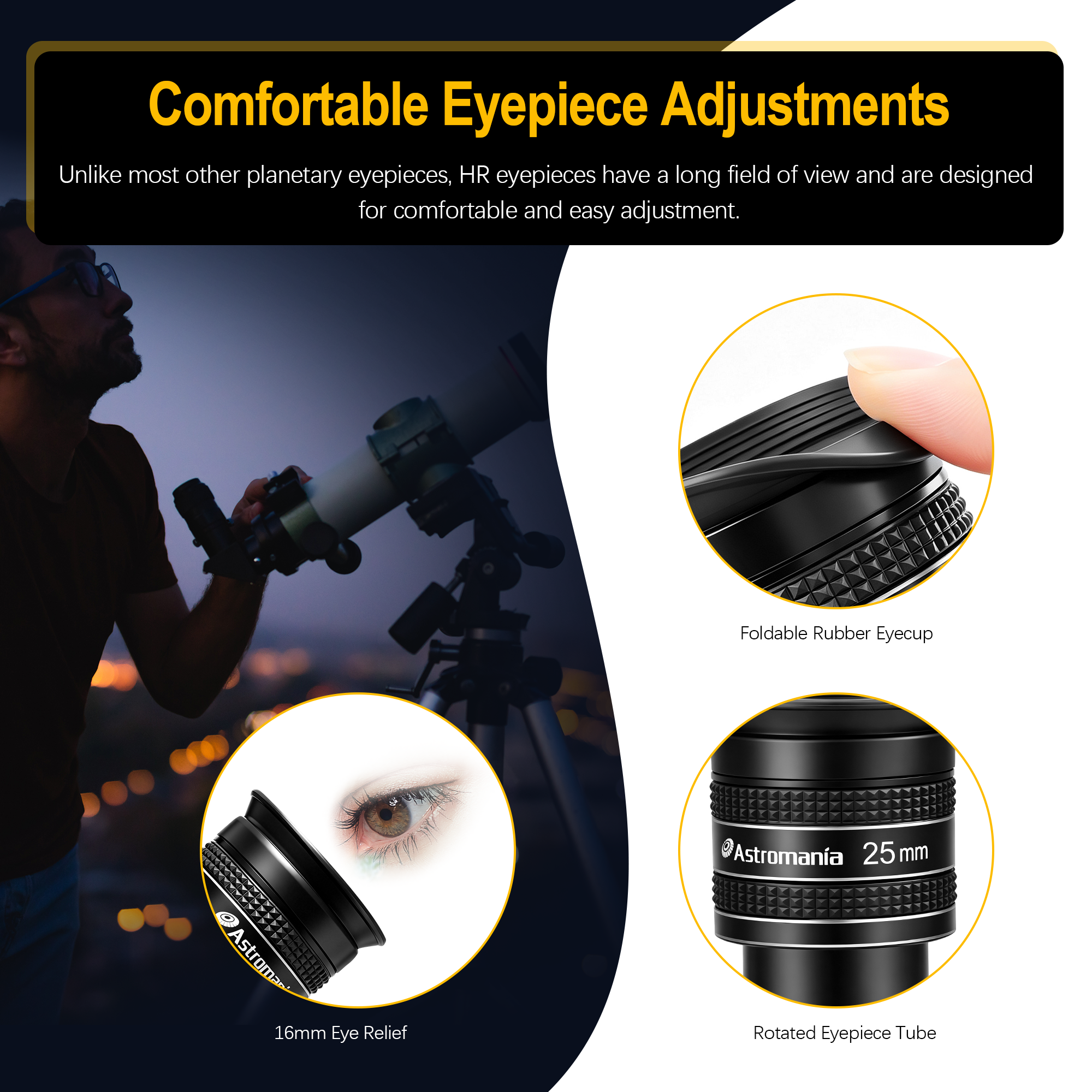 Astromania Telescope Eyepiece 25mm, Wide Angle 58 Degree Apparent Field Planetary Eyepiece for 1.25 inch Astronomy Telescope & Filter, Fully Multi-Coated Telescope Accessory for Planetary Observation