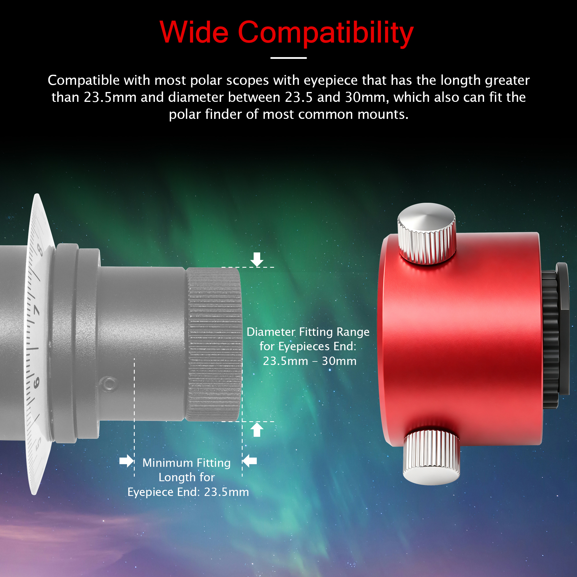 Astromania Polar Scope Adapter for Right Angle Viewfinder - Mount Angled Finder on Polar Finder of Most Common Mounts, Makes Polar Alignment at Breeze and More Comfortable