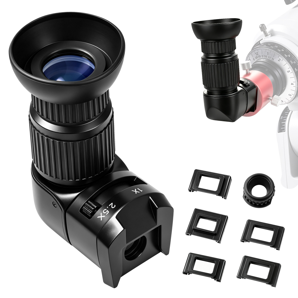 Astromania 1X/2.5X Magnification Right Angle Viewfinder with 6 Mounting Adapters for DSLR Camera Such as Canon, Nikon, Pentax, Minolta, Dynax,S amsung