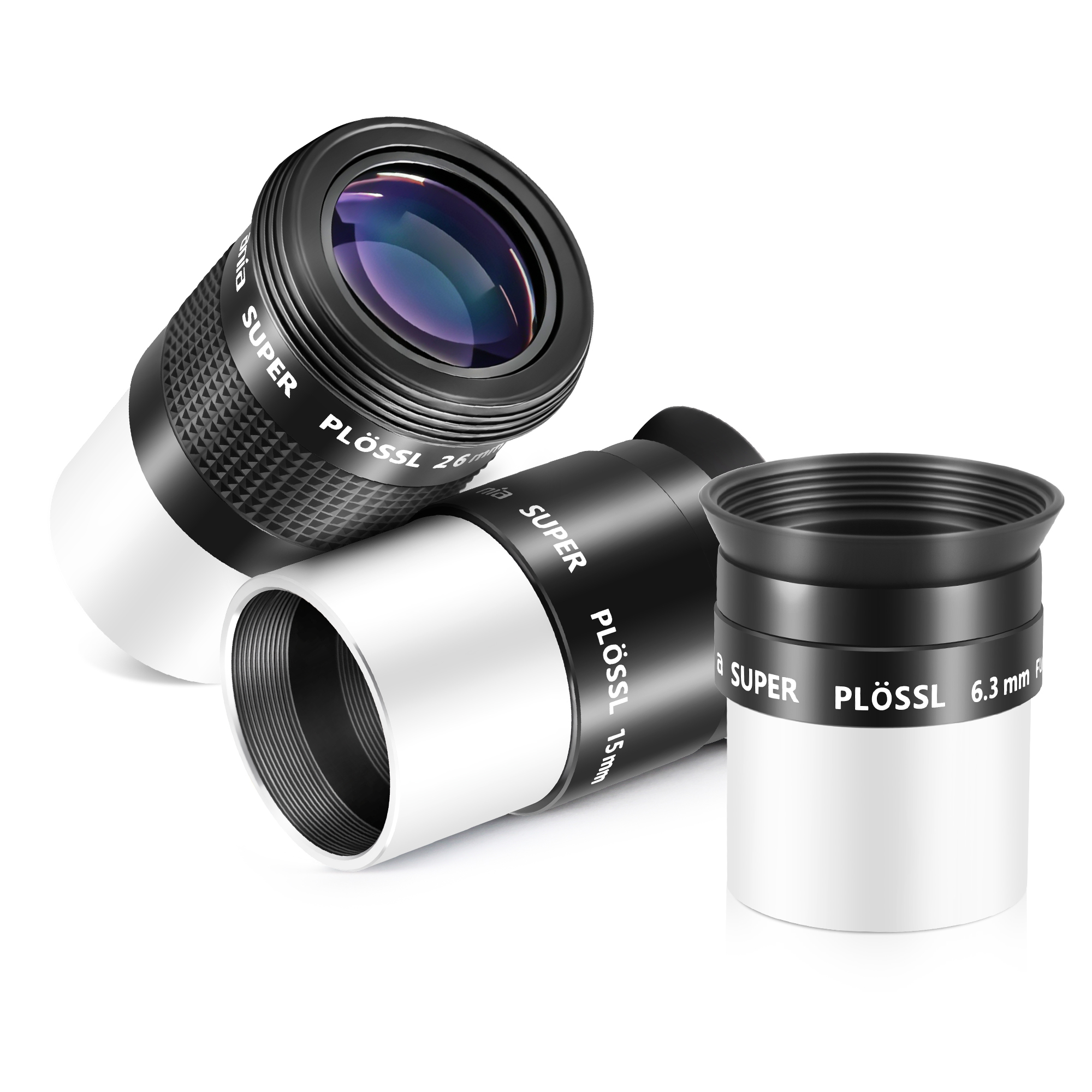 Astromania Telescope Eyepiece Set 1.25 Inch Super Plossl Eyepiece Set 6.3mm 15mm 26mm, 5 Element Fully Multi Coated Metal 52 Degree Apparent Field, Telescope Accessory Set for Astronomy Telescope