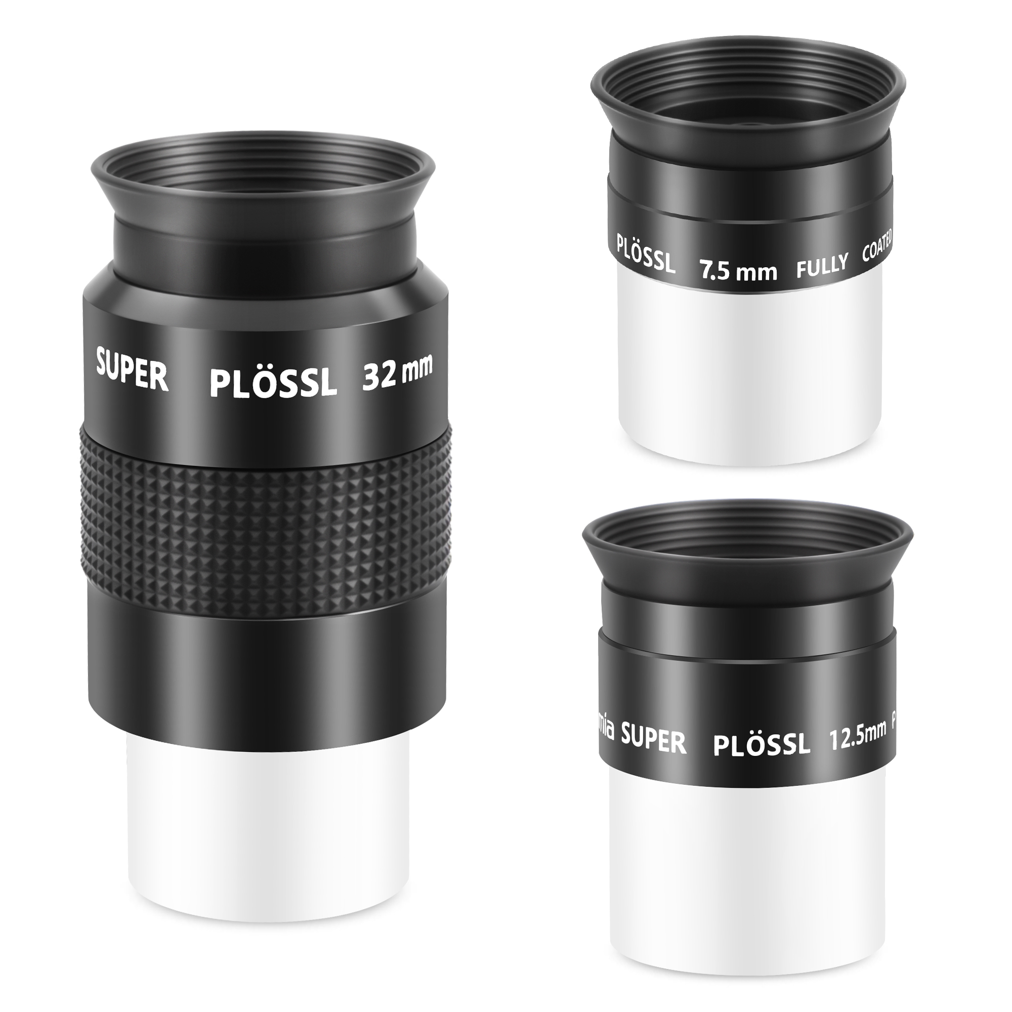 Astromania Telescope Eyepiece Set 1.25 Inch Super Plossl Eyepiece Set 7.5mm 12.5mm 32mm, 5 Element Fully Multi Coated Metal 52 Degree Apparent Field, Telescope Accessory Set for Astronomy Telescope