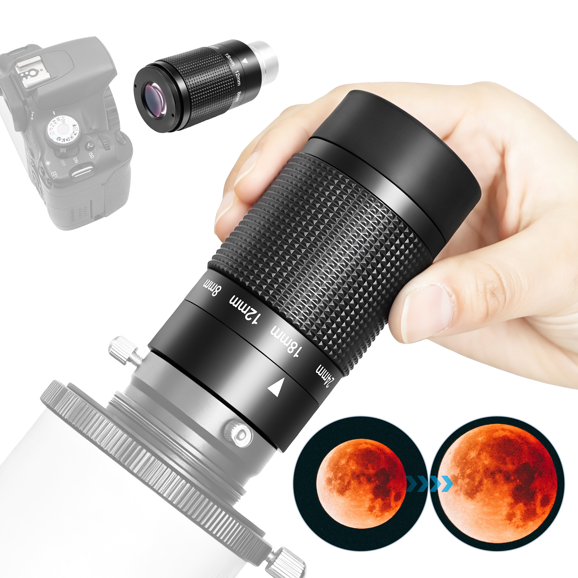 Astromania Zoom Eyepiece for Telescope, 8-24mm Wide Field Zoom Eyepiece Variable Power Design with T Thread for Telescope Photography Compatible with Telescope That Accept Telescope Eyepiece 1.25 Inch