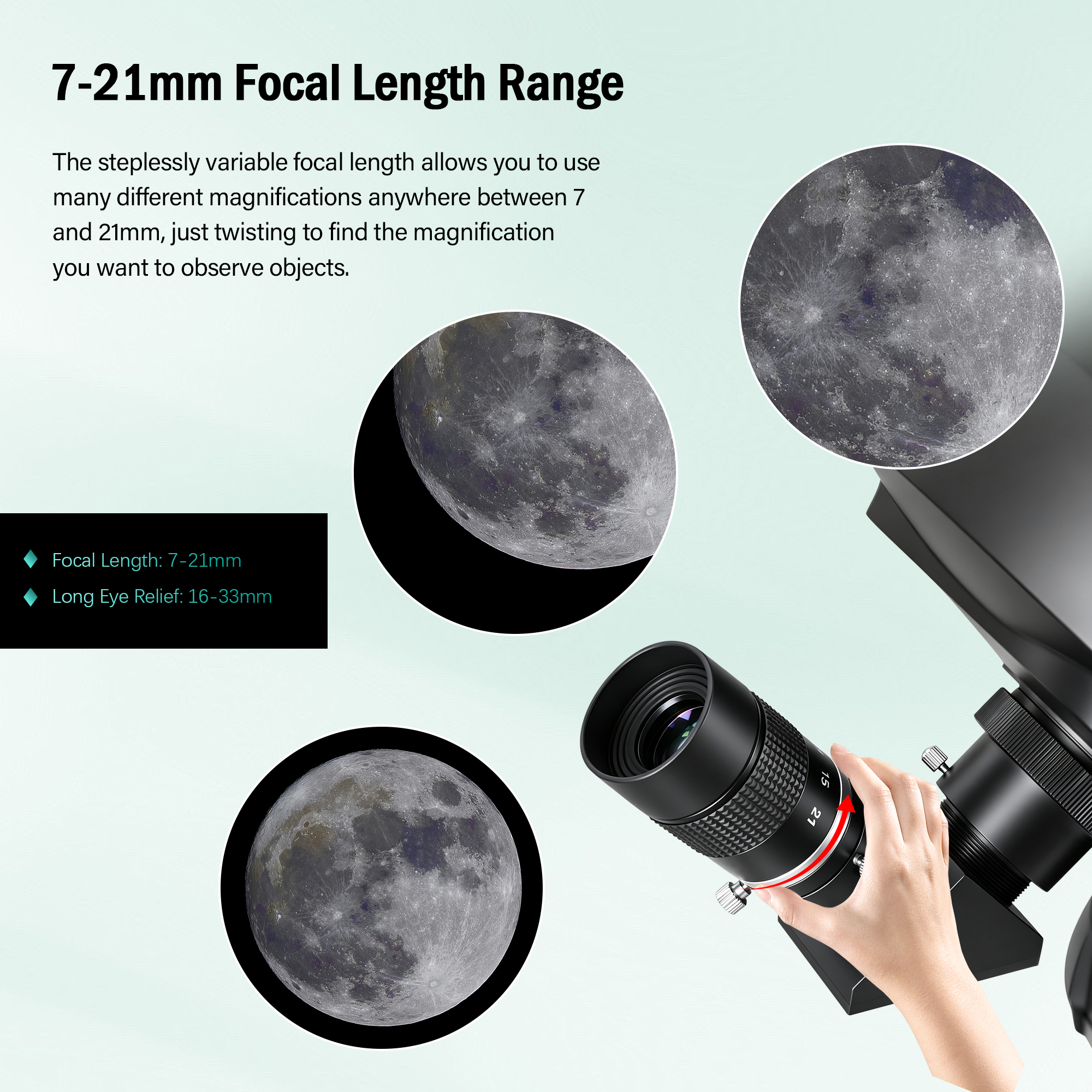 Astromania Zoom Eyepiece for Telescope 7-21mm Zoom Variable Power & Multi-Coated Zoom Lens for Planetary and Deep Space Observation, Compatible with Telescope That Accepts Telescope Eyepiece 1.25 Inch