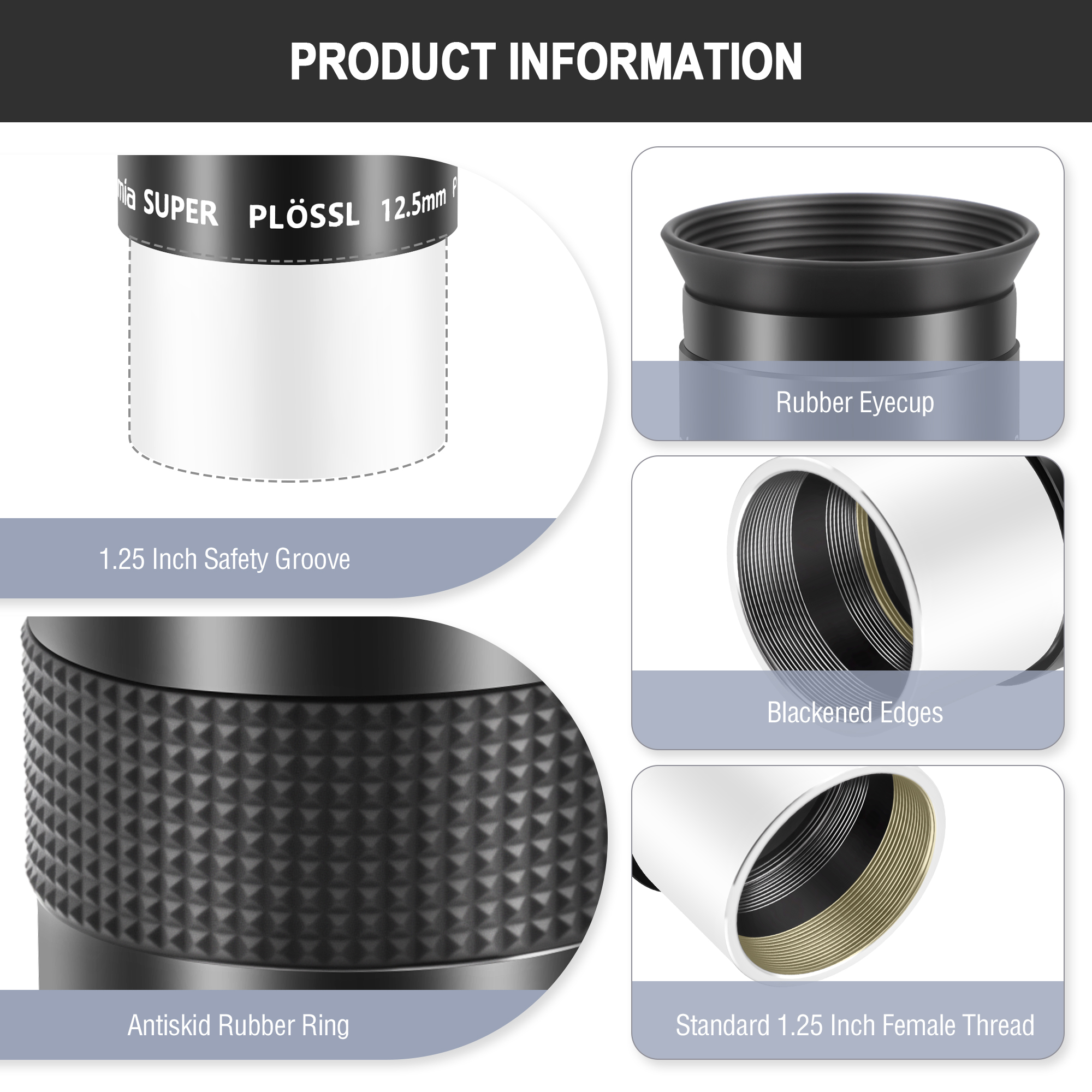 Astromania Telescope Eyepiece Set 1.25 Inch Super Plossl Eyepiece Set 7.5mm 12.5mm 32mm, 5 Element Fully Multi Coated Metal 52 Degree Apparent Field, Telescope Accessory Set for Astronomy Telescope