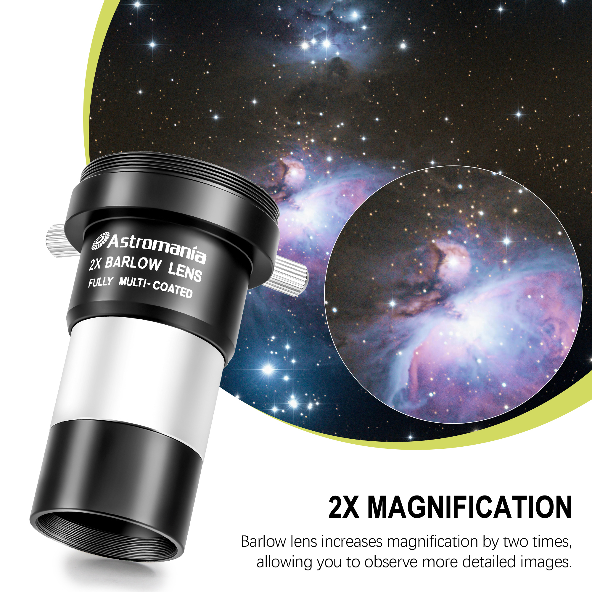 Astromania Telescope Accessory Kit with 1.25 Inch Telescope Eyepiece Set 4mm 12.5mm 20mm 52 Degree Super Plossl Eyepiece Lens and 1.25 Inch 2X Barlow Lens with T Thread Fully Multi Coated Metal